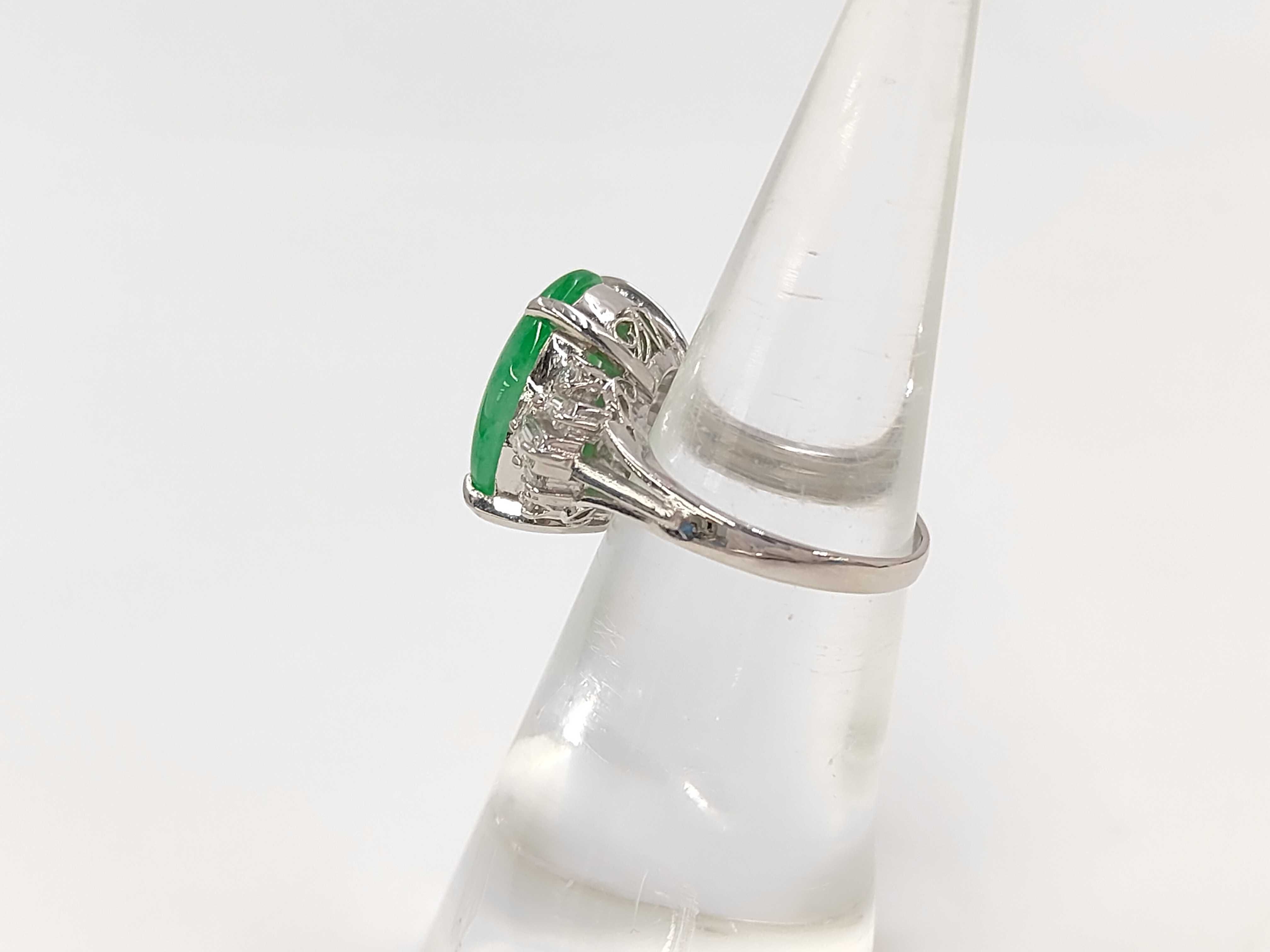 Platinum 5.45ct Natural Jadeite and 0.40ctw Natural Diamond Cocktail Ring US Size 5 with Sorting Memo