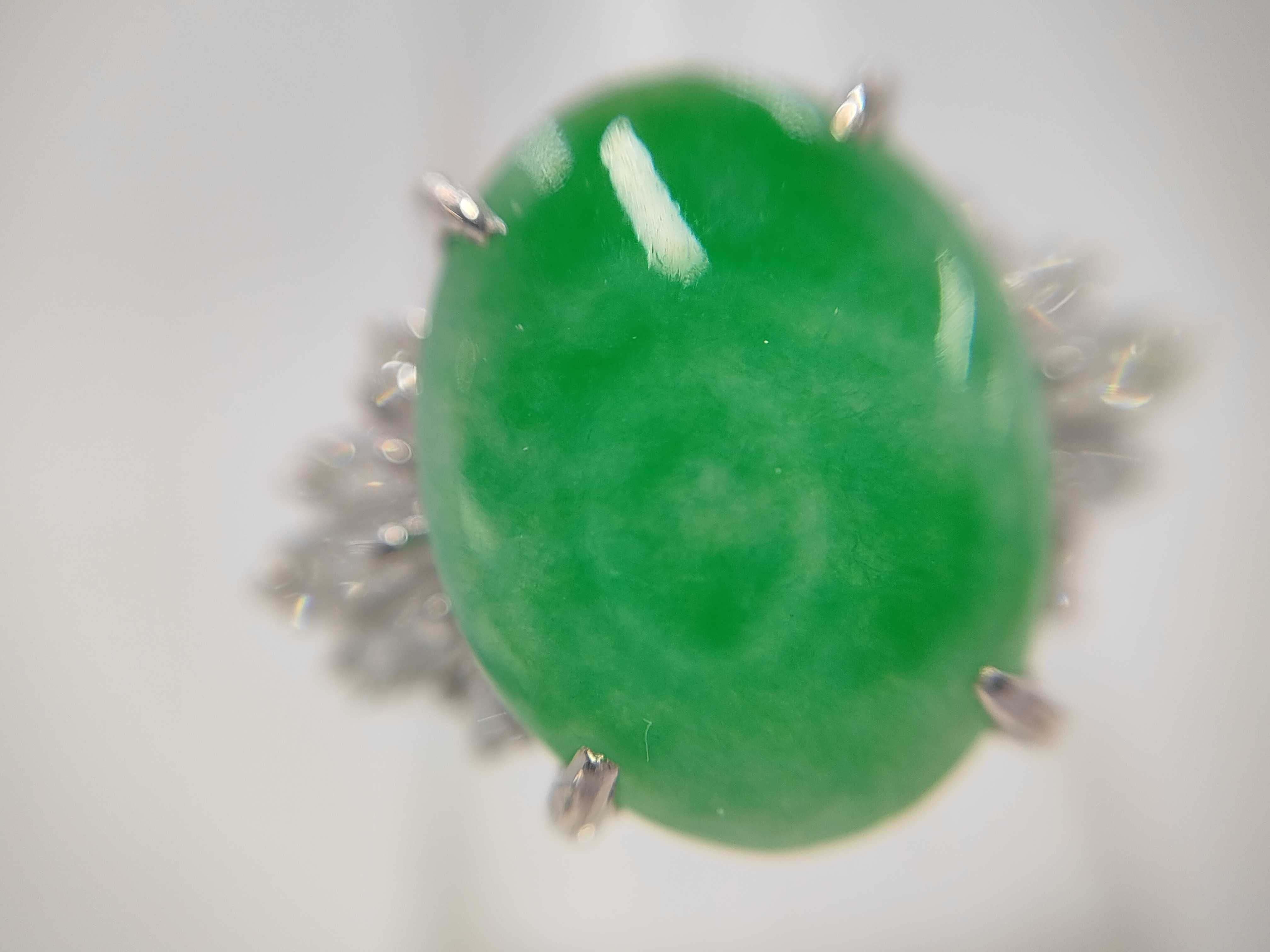 Platinum 5.45ct Natural Jadeite and 0.40ctw Natural Diamond Cocktail Ring US Size 5 with Sorting Memo