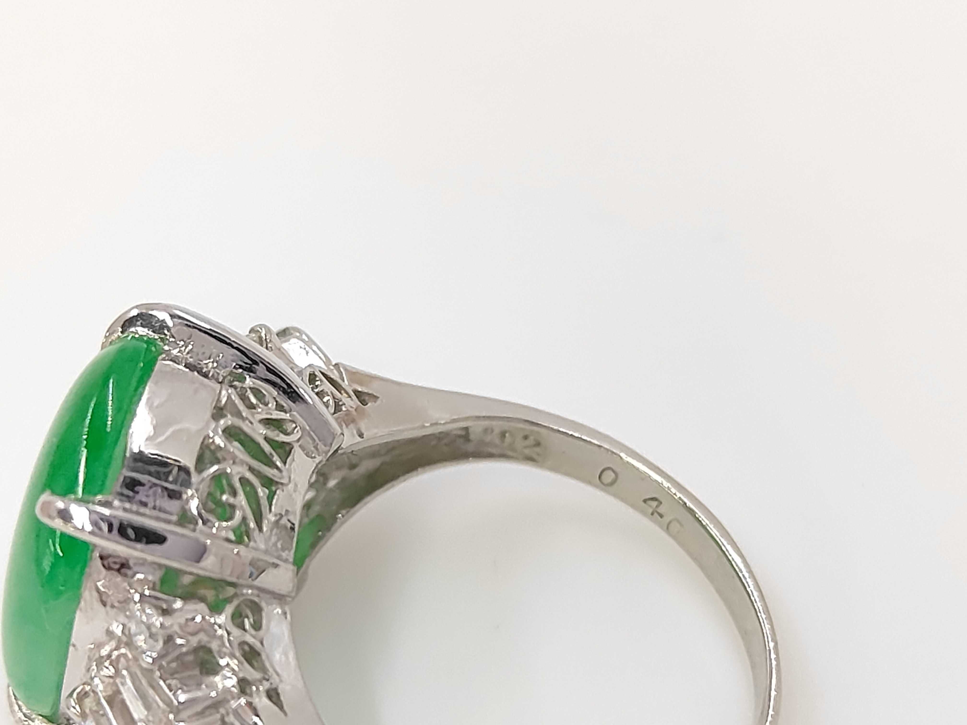 Platinum 5.45ct Natural Jadeite and 0.40ctw Natural Diamond Cocktail Ring US Size 5 with Sorting Memo