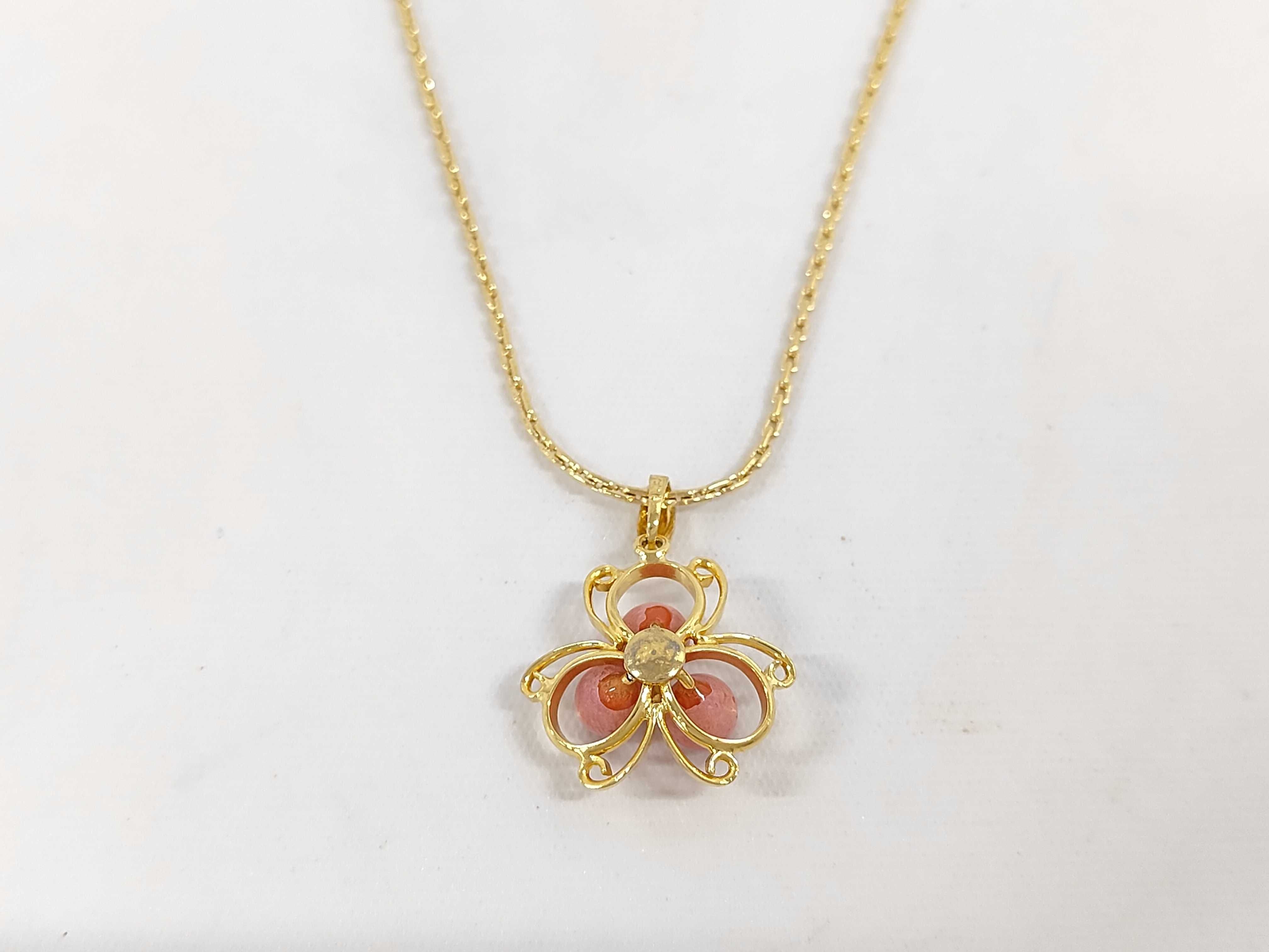 Vintage Christian Dior Pink Coral Flower Motif Gold-Tone Pendant Necklace