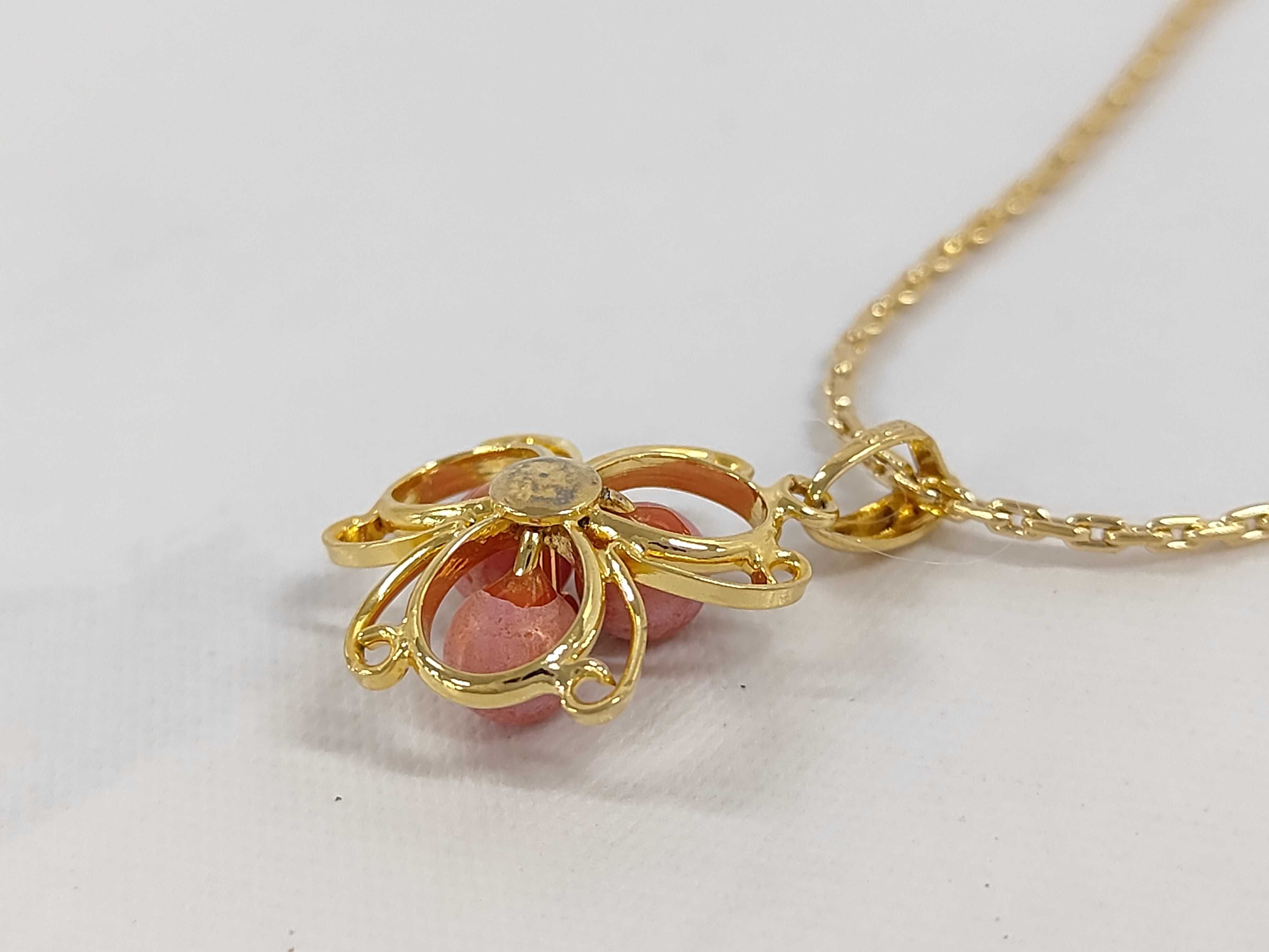 Vintage Christian Dior Pink Coral Flower Motif Gold-Tone Pendant Necklace