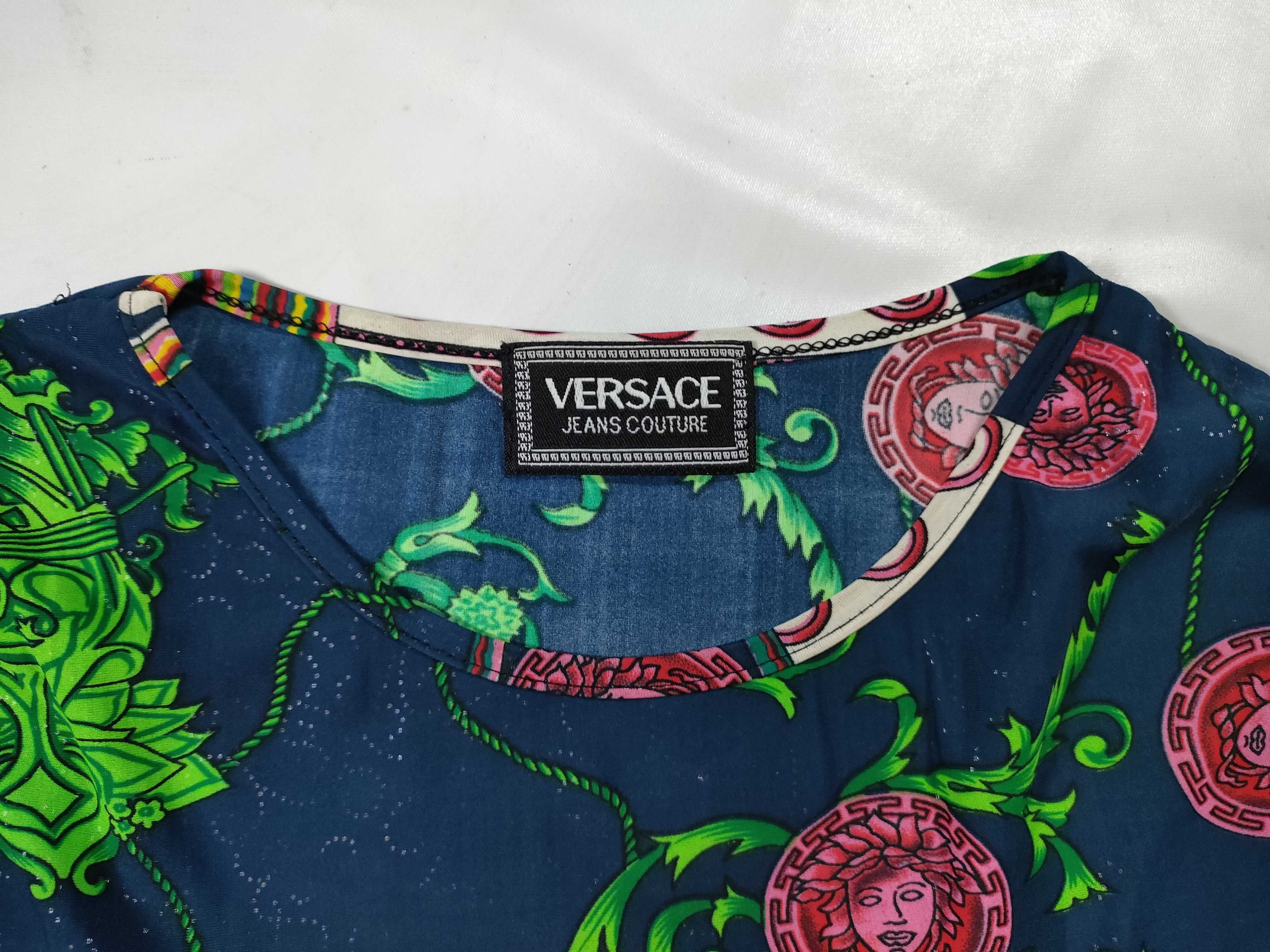 Vintage Versace Jeans Couture Baroque Medusa Print Navy Blue T-Shirt