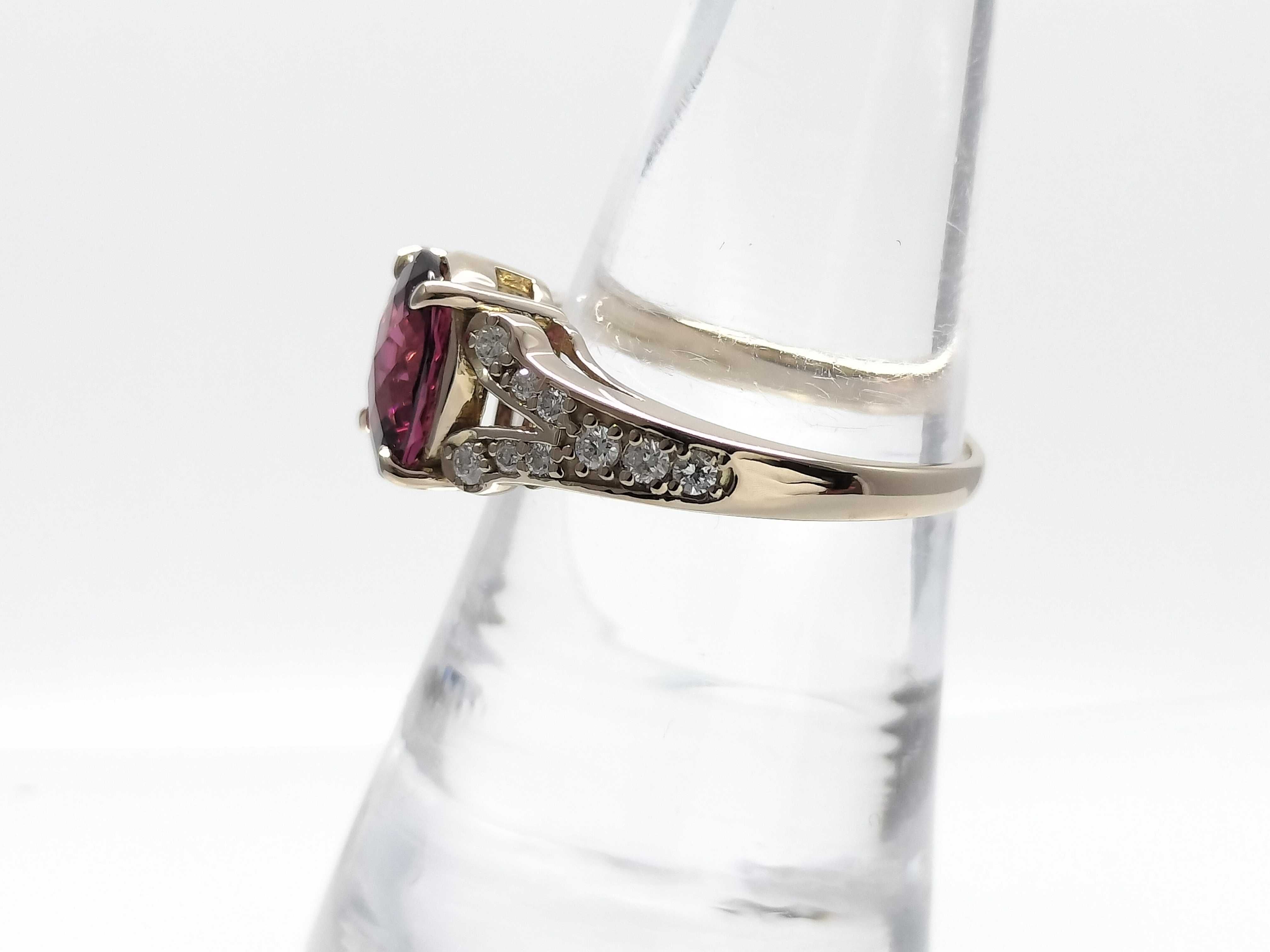 18K Yellow Gold 2.10ct Rhodolite Garnet and 0.23ctw Natural Diamond Ring Size 7
