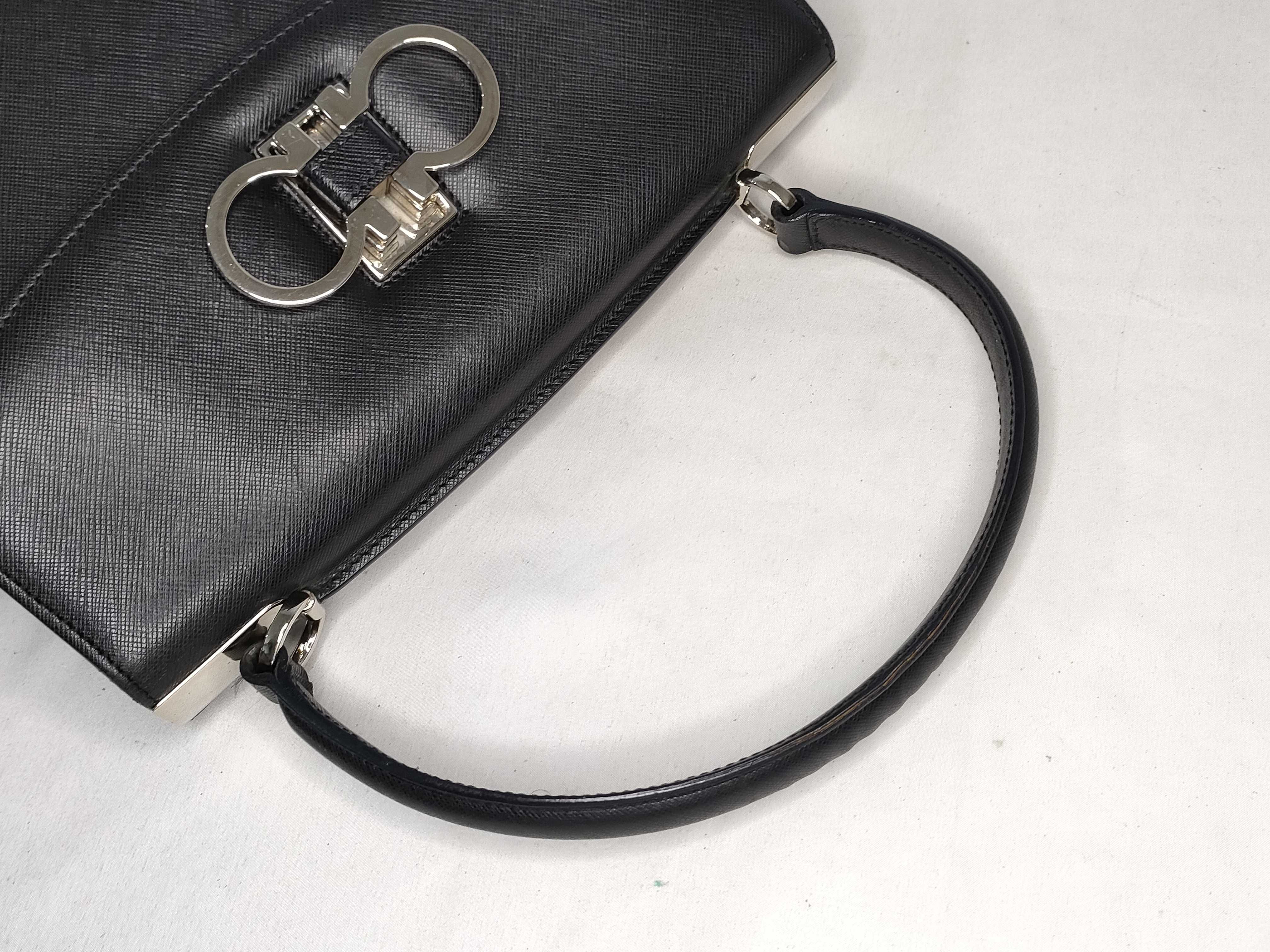 Salvatore Ferragamo Gancini Black Saffiano Leather Top Handle Bag