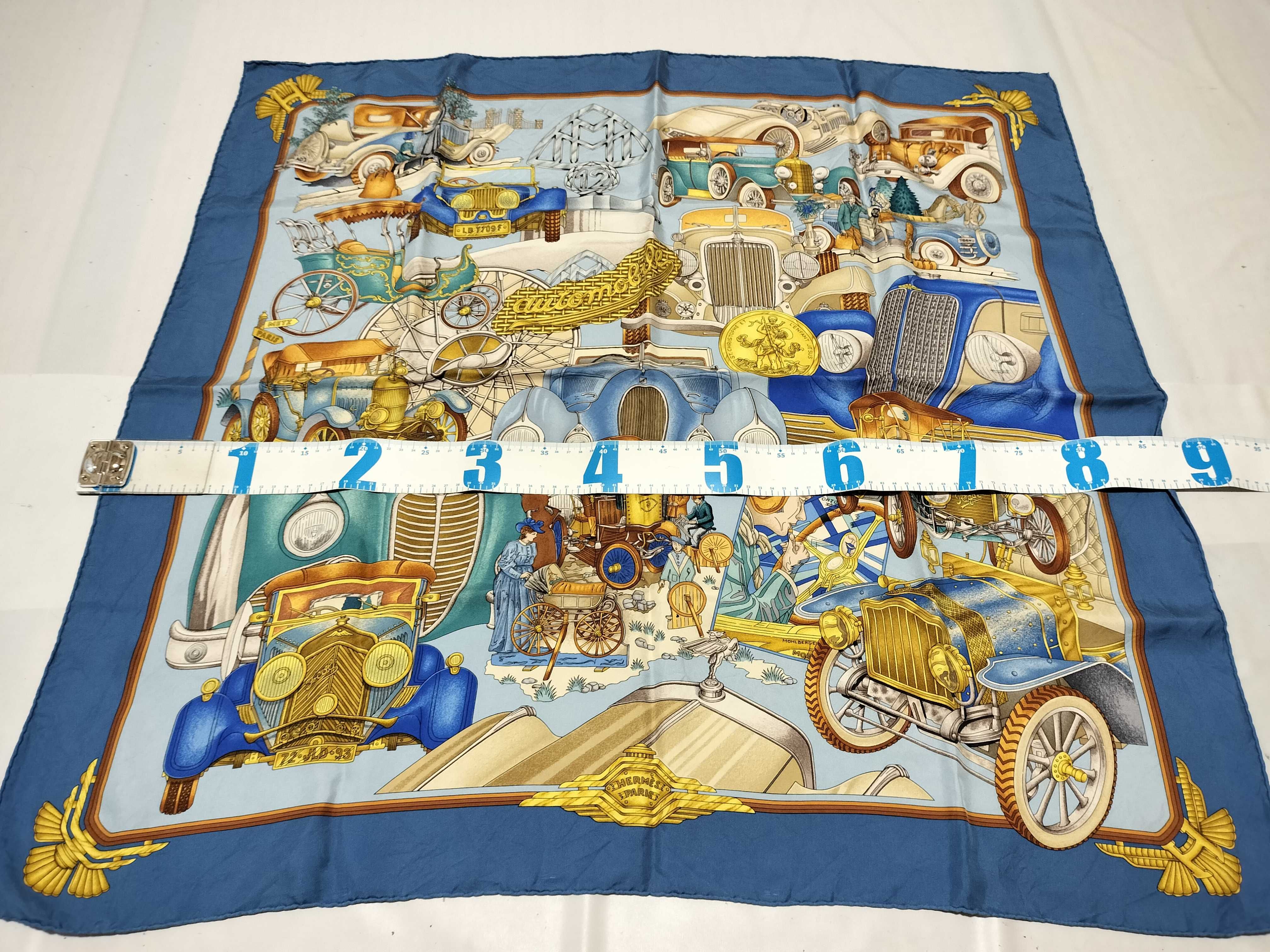 Vintage Hermes Automobile Blue Silk Carre 90