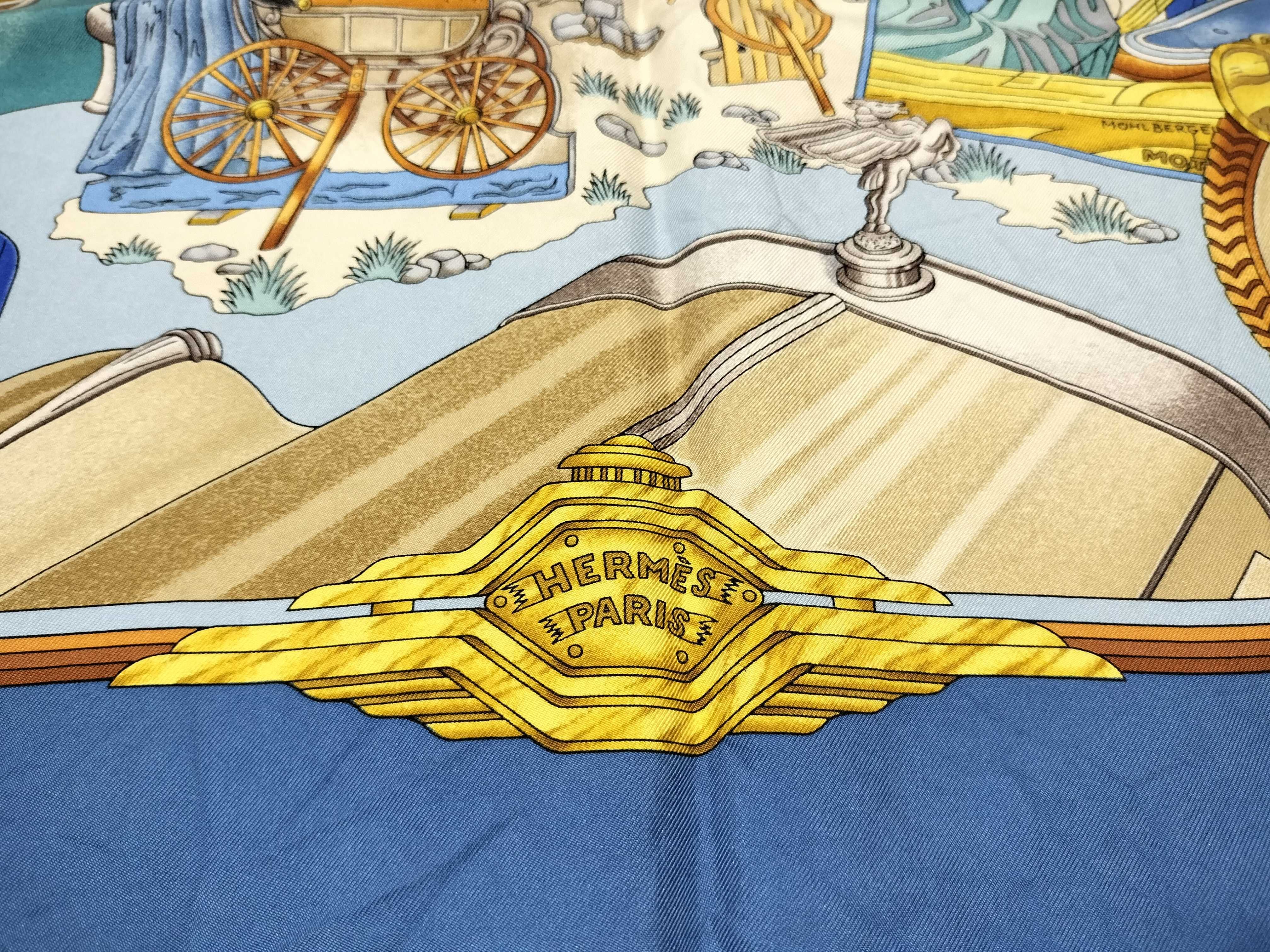 Vintage Hermes Automobile Blue Silk Carre 90