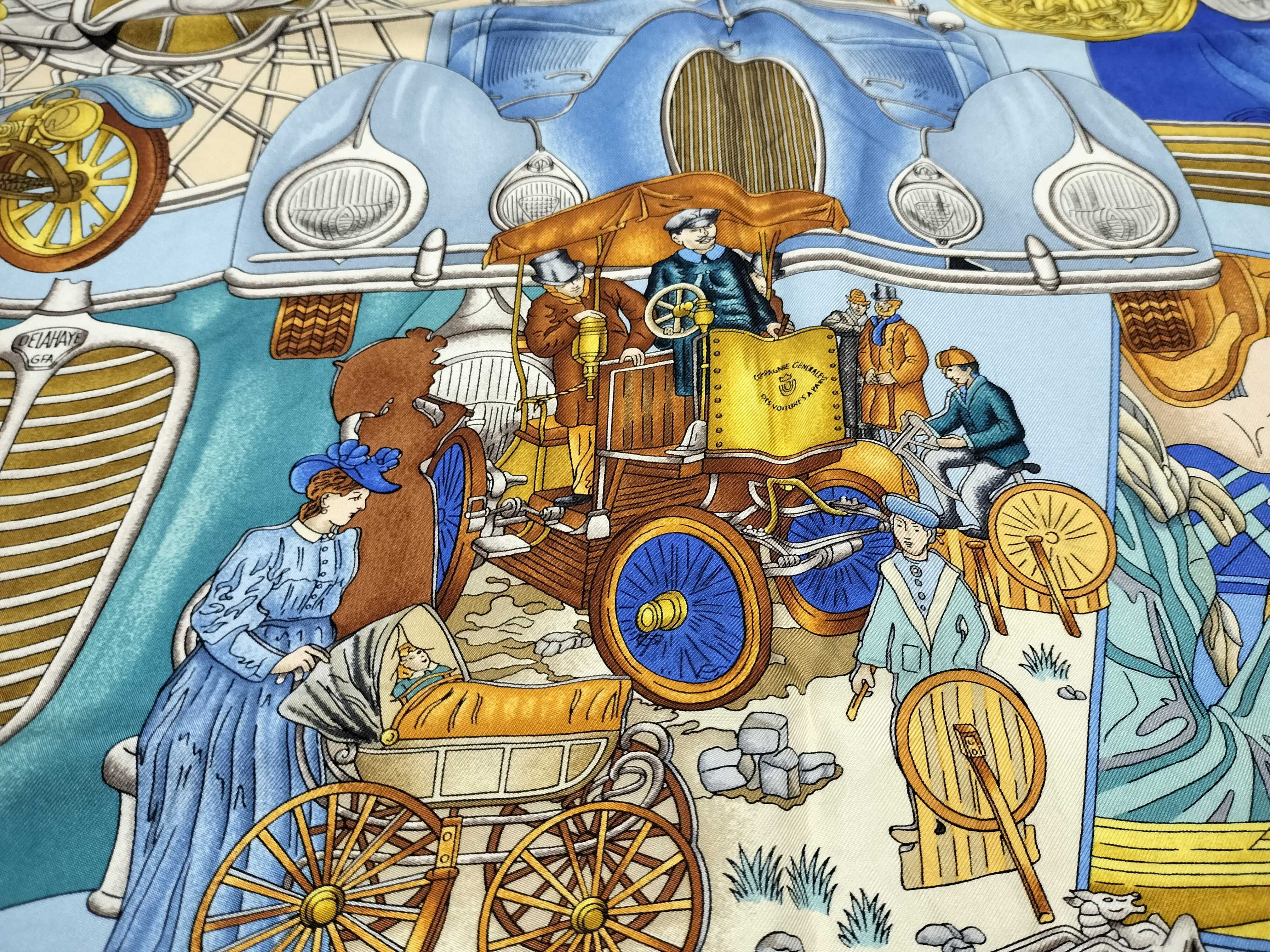 Vintage Hermes Automobile Blue Silk Carre 90
