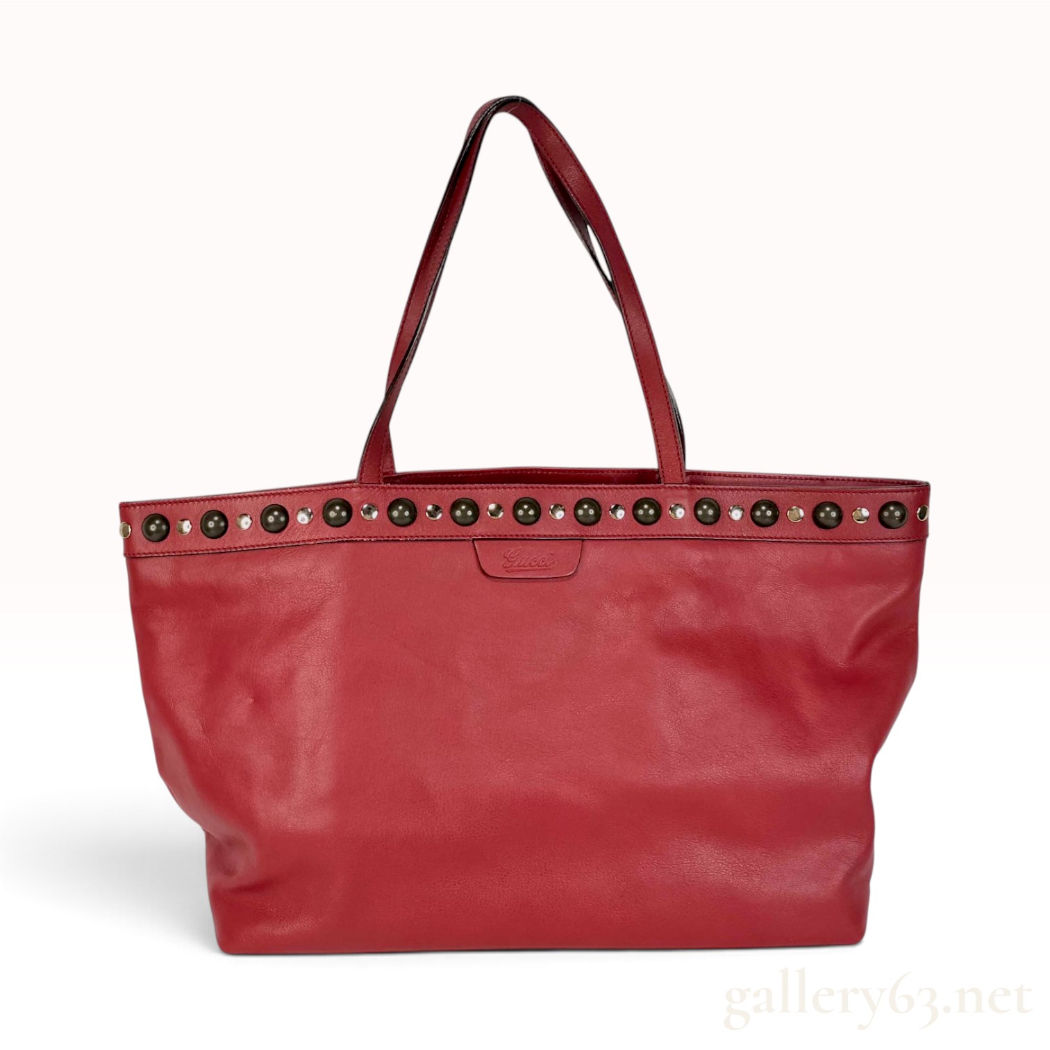 C. 2008 Gucci Babouska Red Leather Studded Large Tote Bag