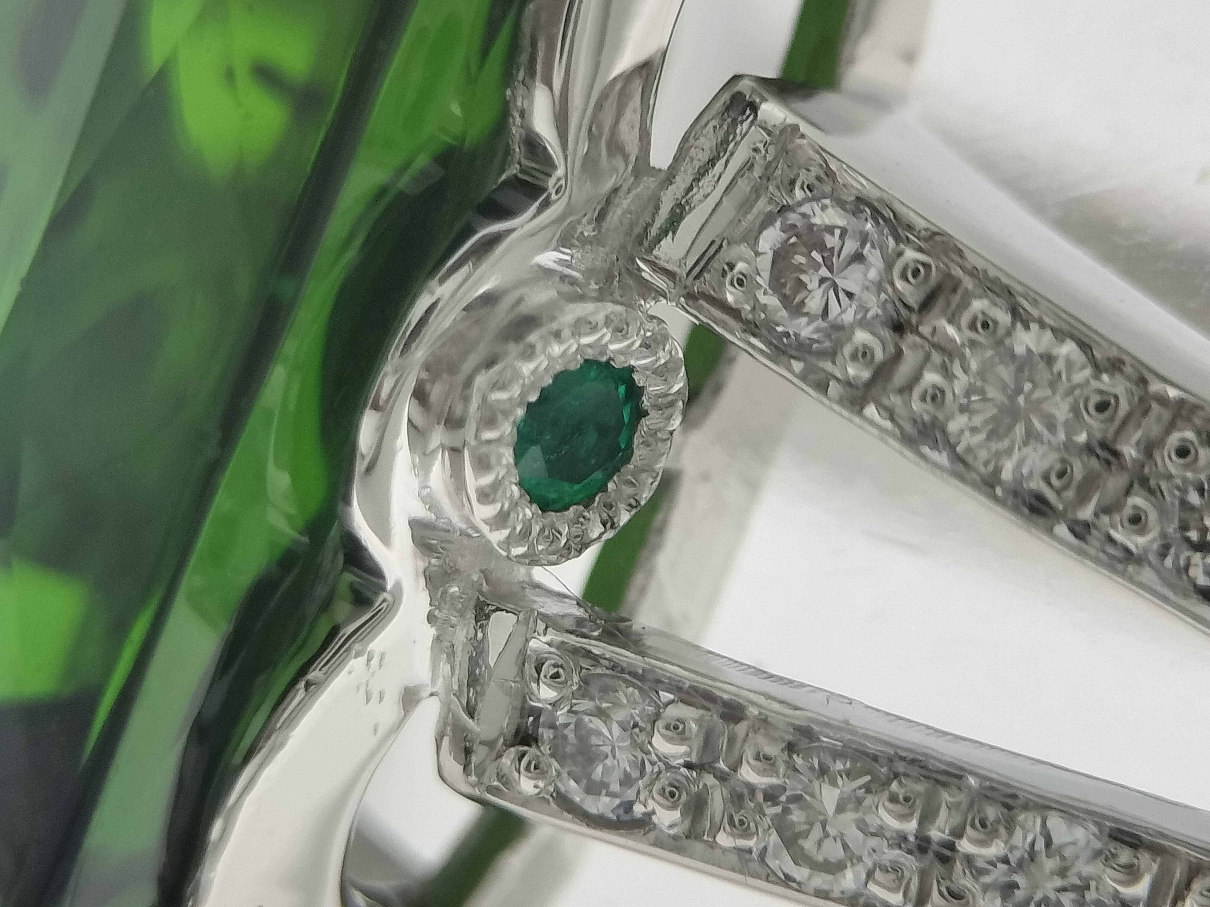 Platinum 6.57ct Green Tourmaline and 0.17ctw Natural Diamond Ring Size 7