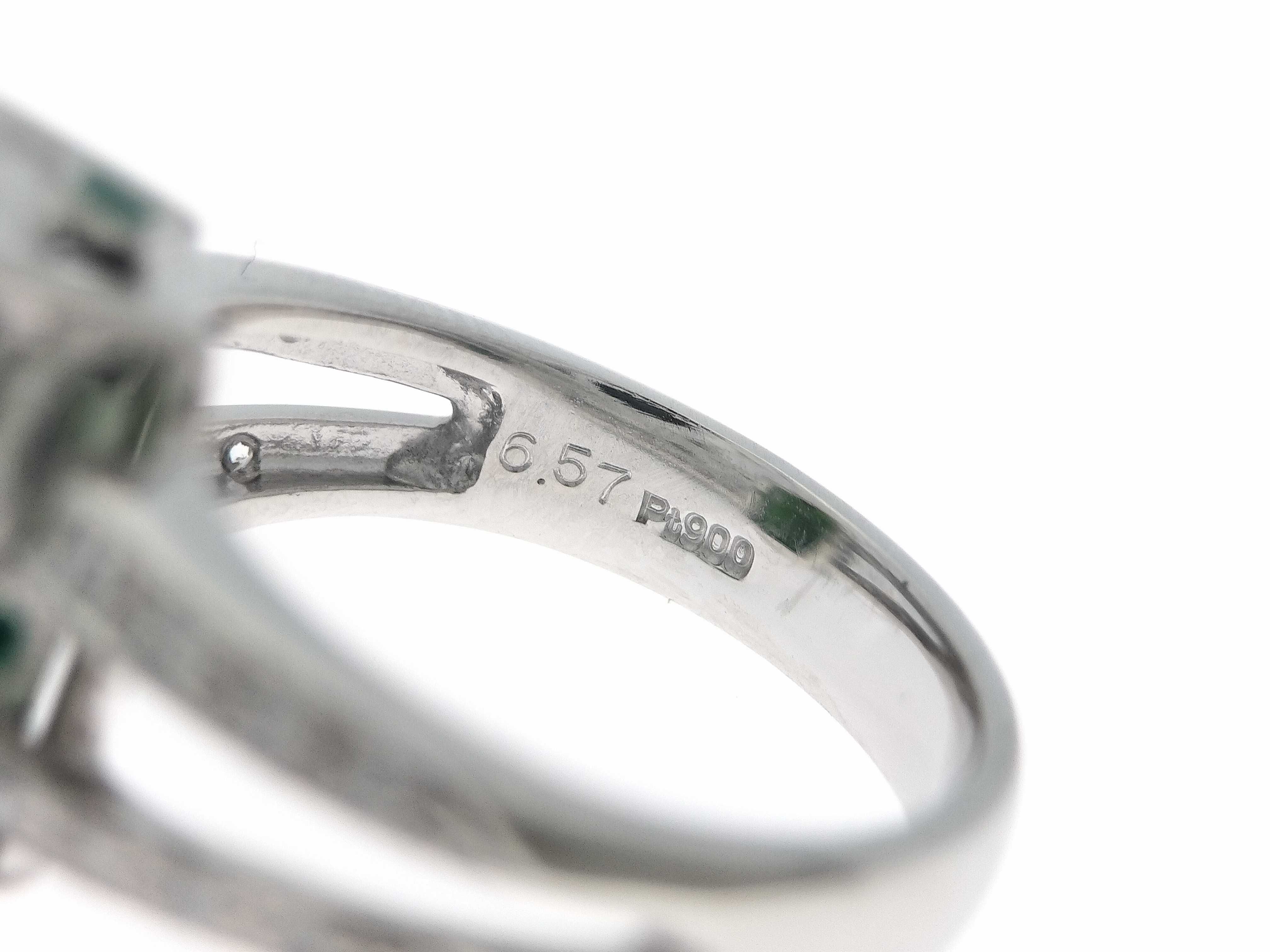 Platinum 6.57ct Green Tourmaline and 0.17ctw Natural Diamond Ring Size 7