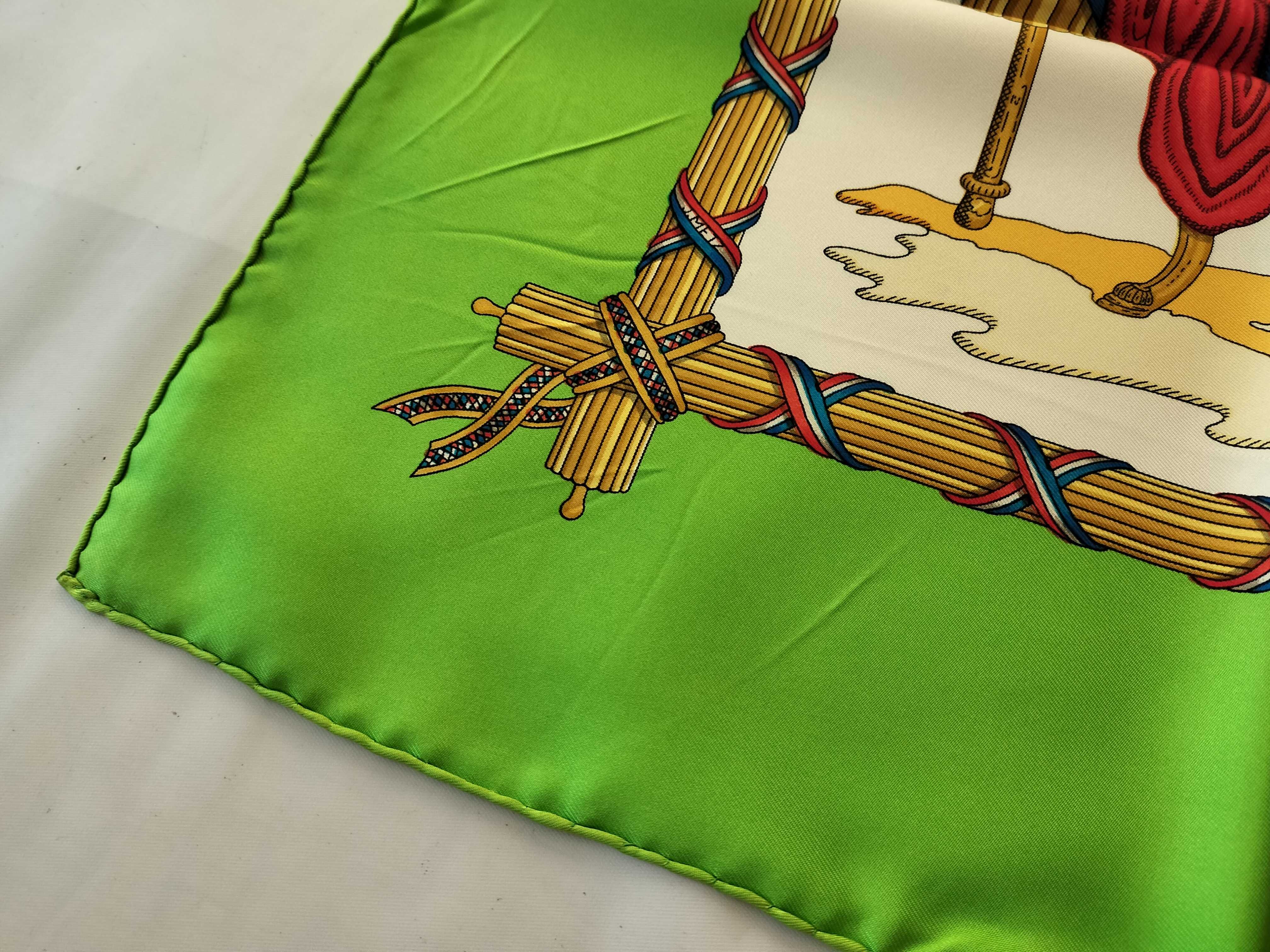 Vintage Hermes Republique Francaise Green Silk Carre 90 with Box