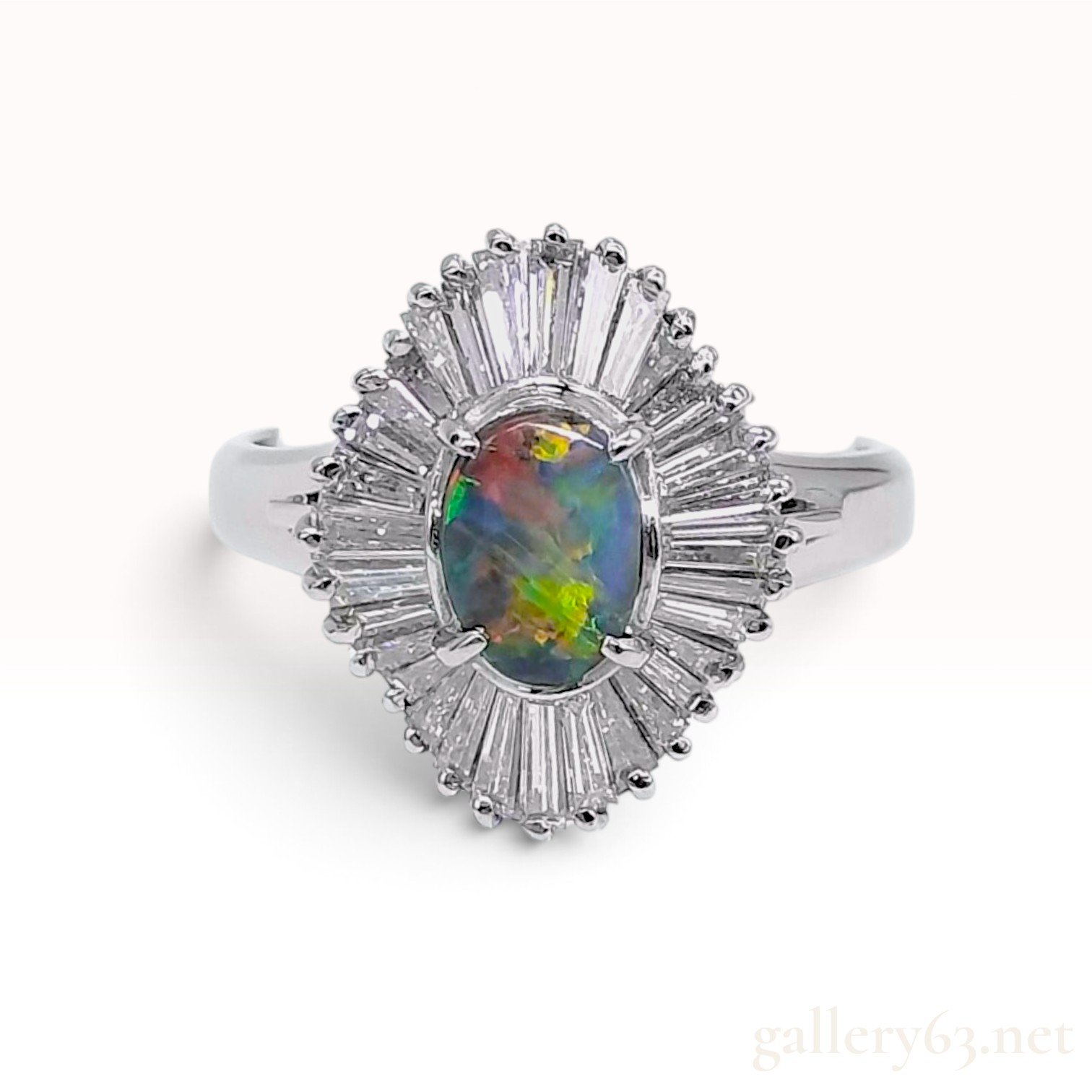 Pt900 Platinum 0.62ct Natural Black Opal and 0.87ctw Natural Diamond Ballerina Ring