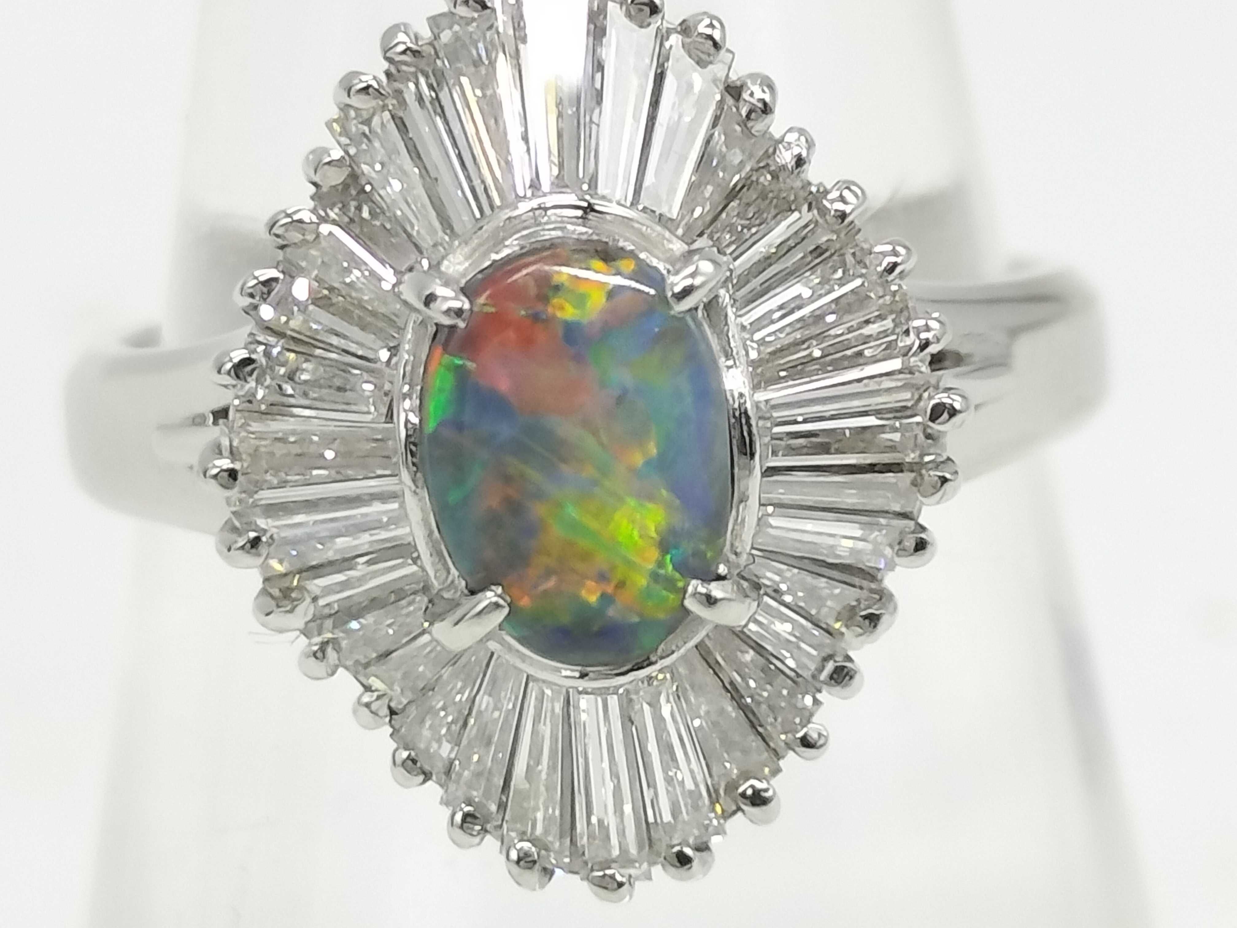 Pt900 Platinum 0.62ct Natural Black Opal and 0.87ctw Natural Diamond Ballerina Ring