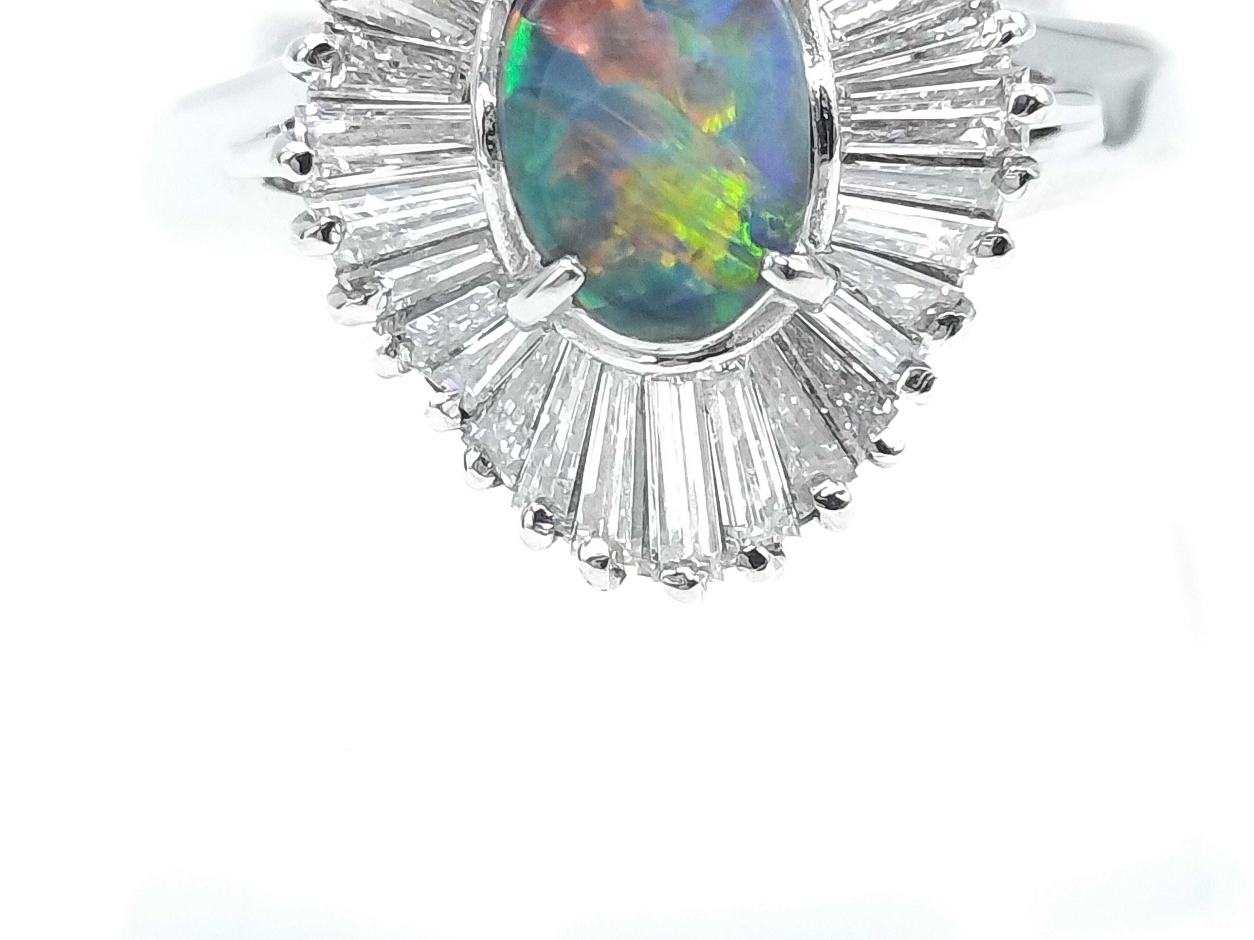 Pt900 Platinum 0.62ct Natural Black Opal and 0.87ctw Natural Diamond Ballerina Ring