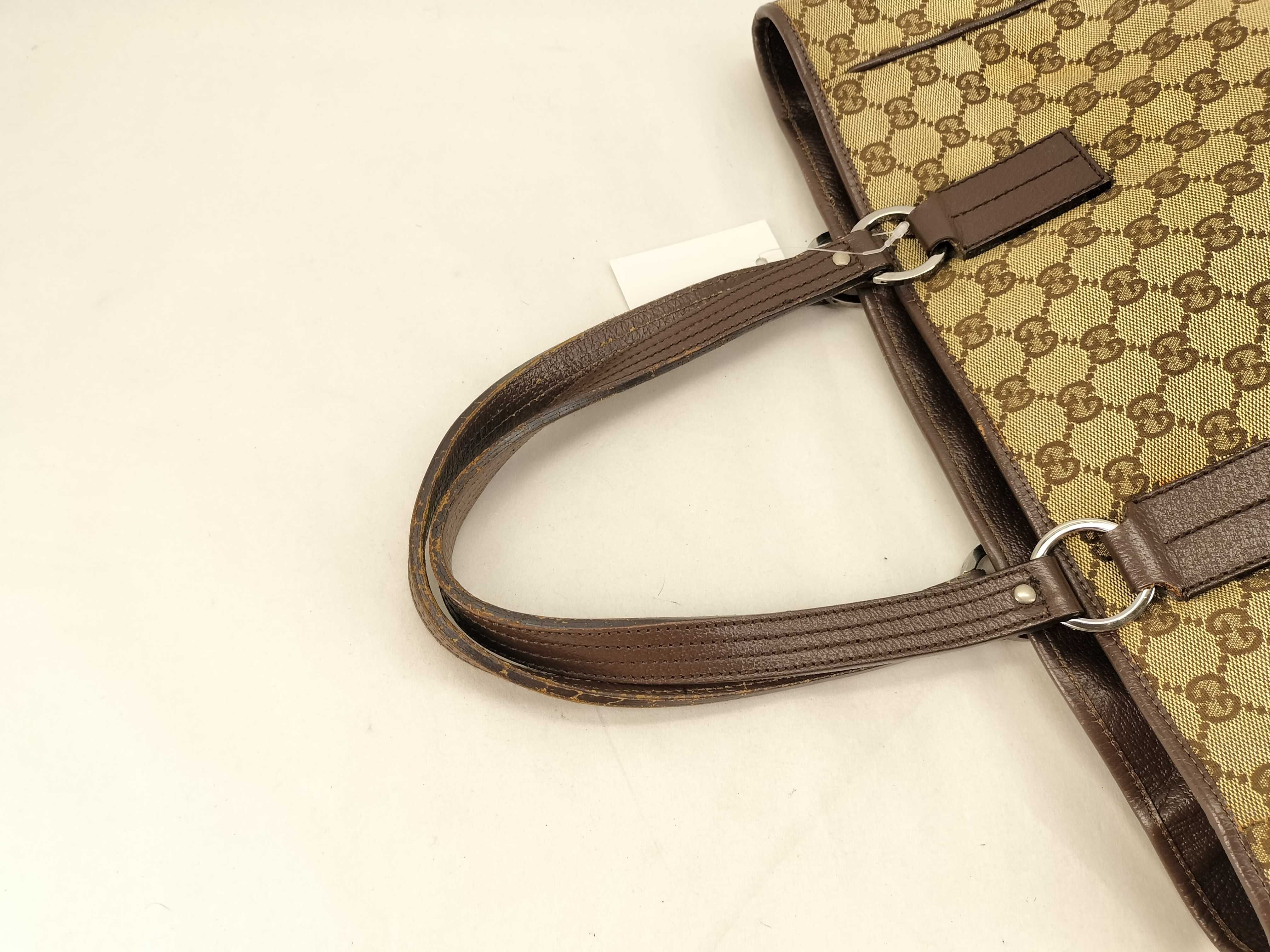 Vintage Gucci GG Canvas and Brown Leather Tote Bag