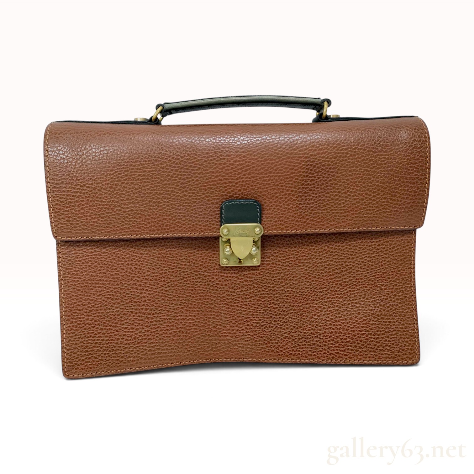 Brioni Tan Pebbled Leather Triple Compartment Document Case