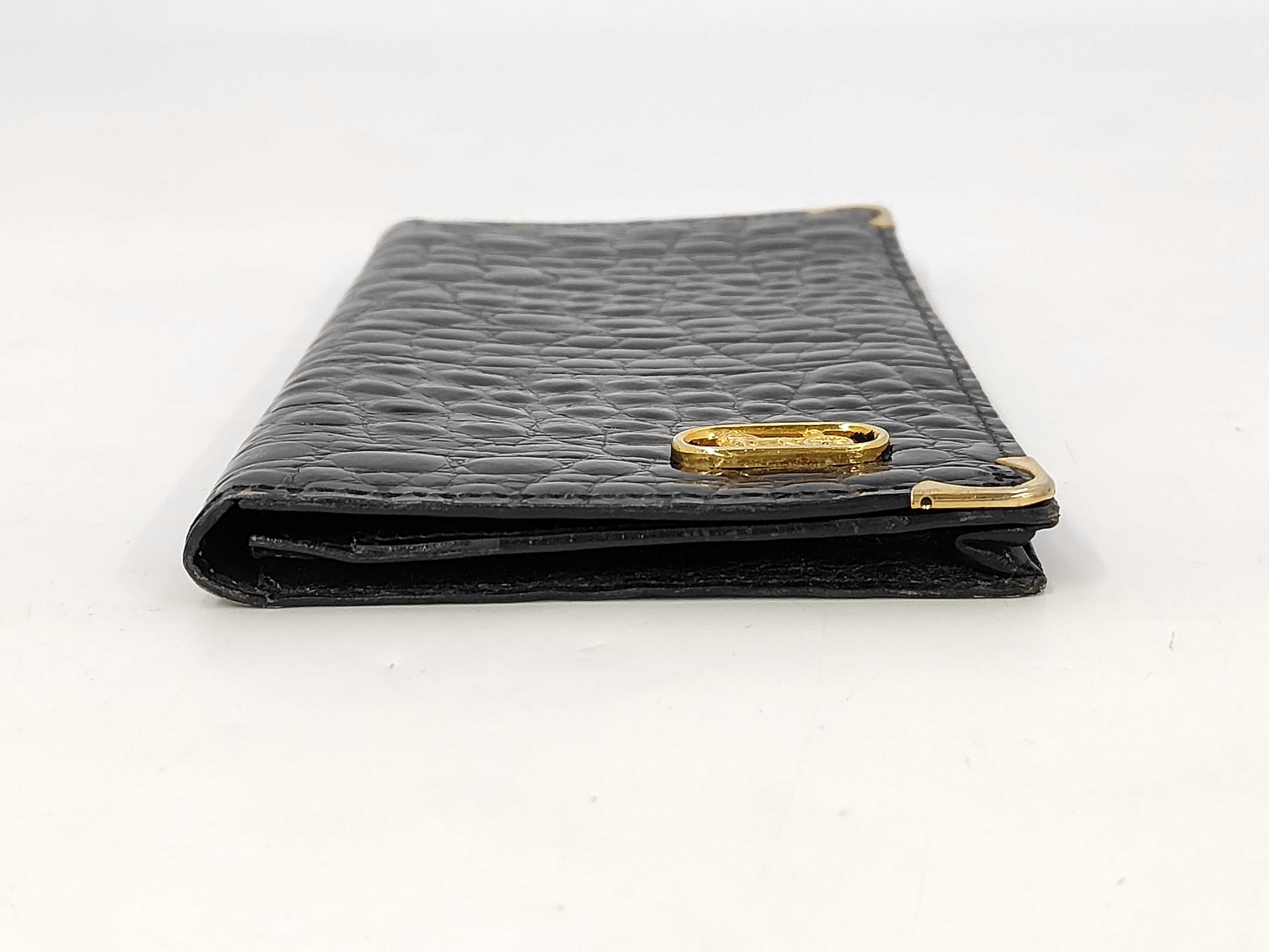 Vintage Celine Black Crocodile Patterned Leather Long Bifold Wallet