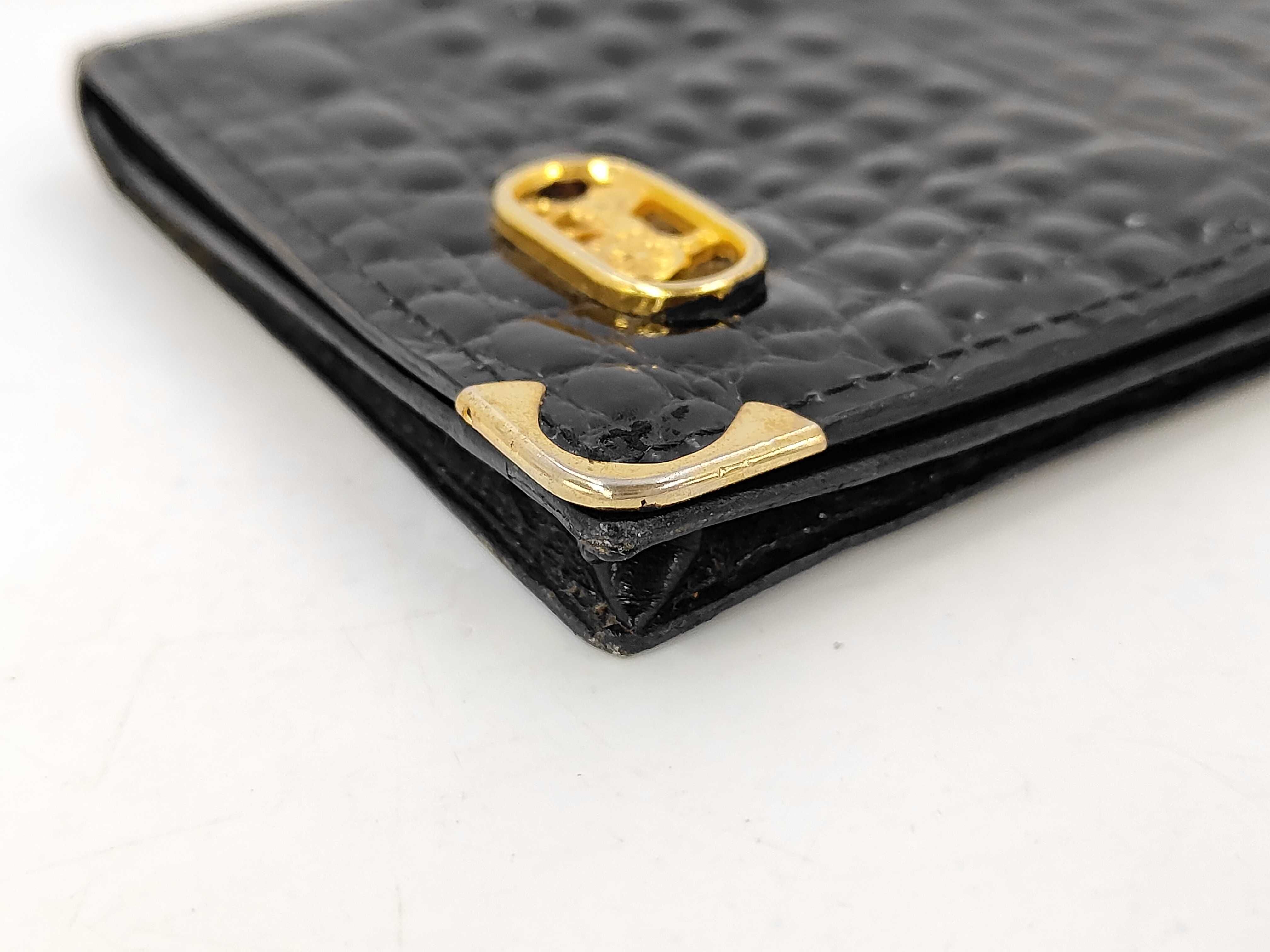 Vintage Celine Black Crocodile Patterned Leather Long Bifold Wallet