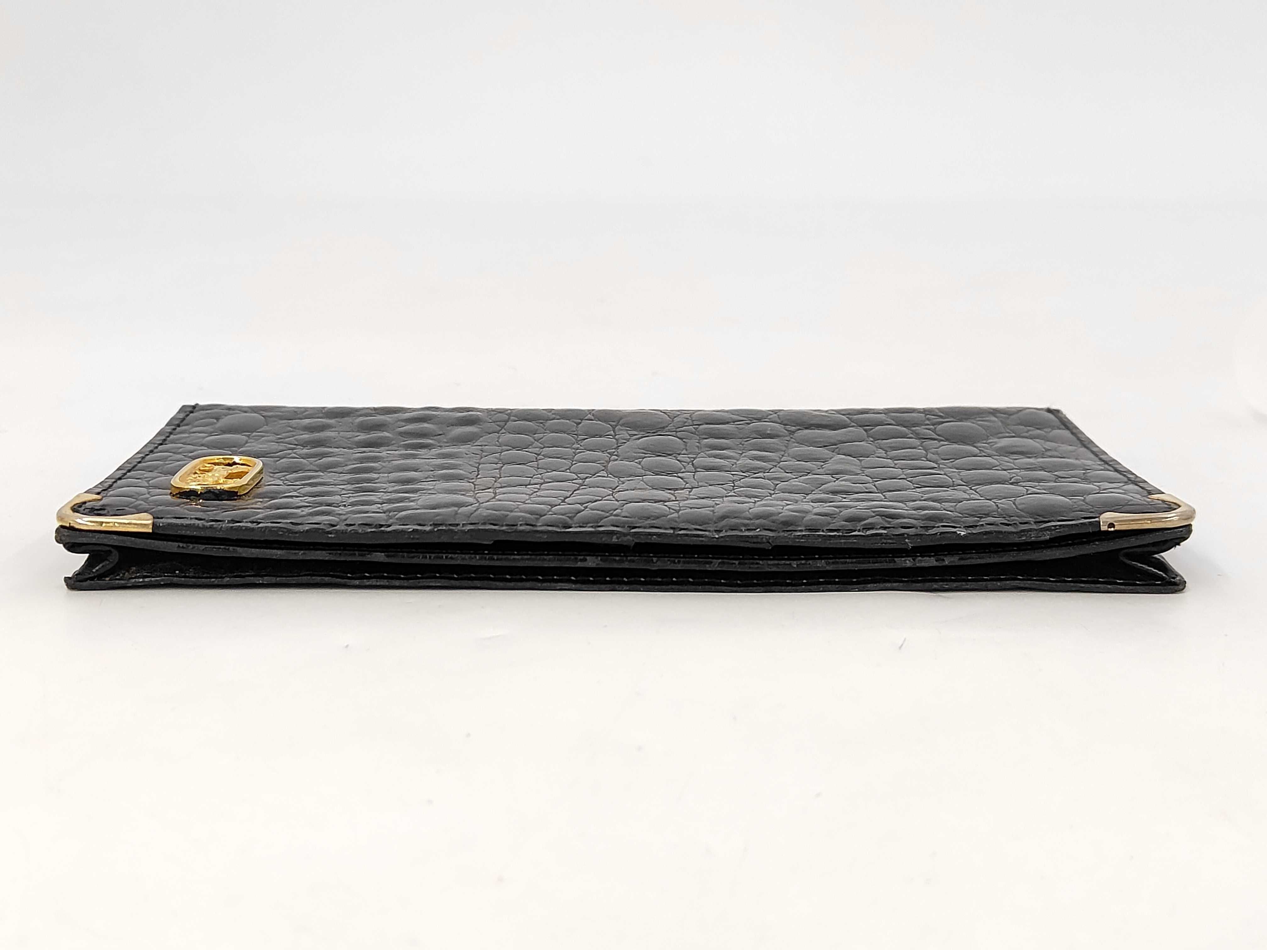 Vintage Celine Black Crocodile Patterned Leather Long Bifold Wallet