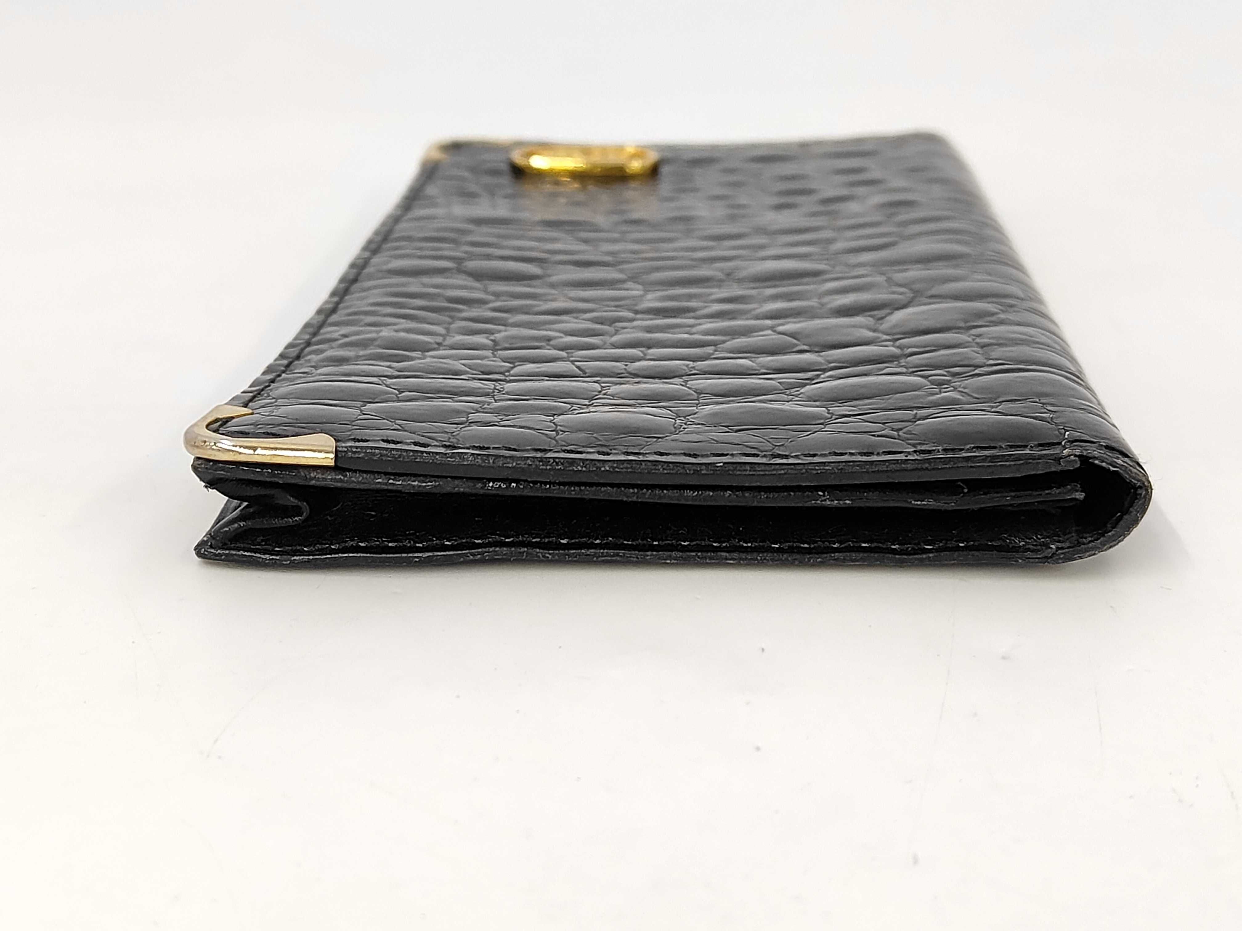 Vintage Celine Black Crocodile Patterned Leather Long Bifold Wallet