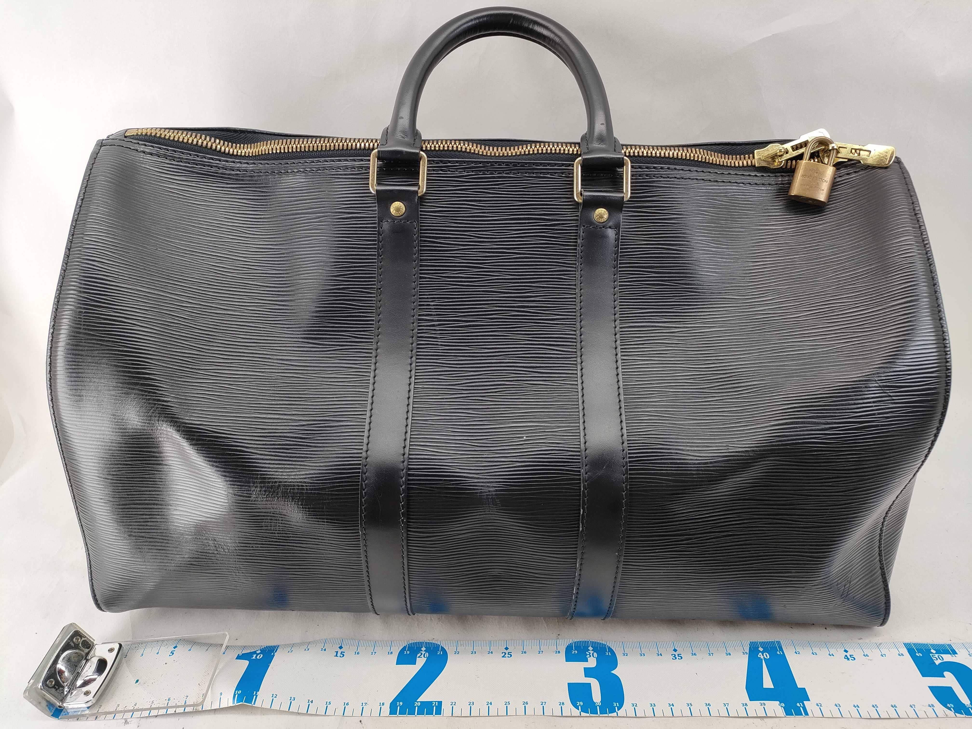 Vintage Louis Vuitton Keepall 45 Black Epi Leather Travel Bag with Padlock