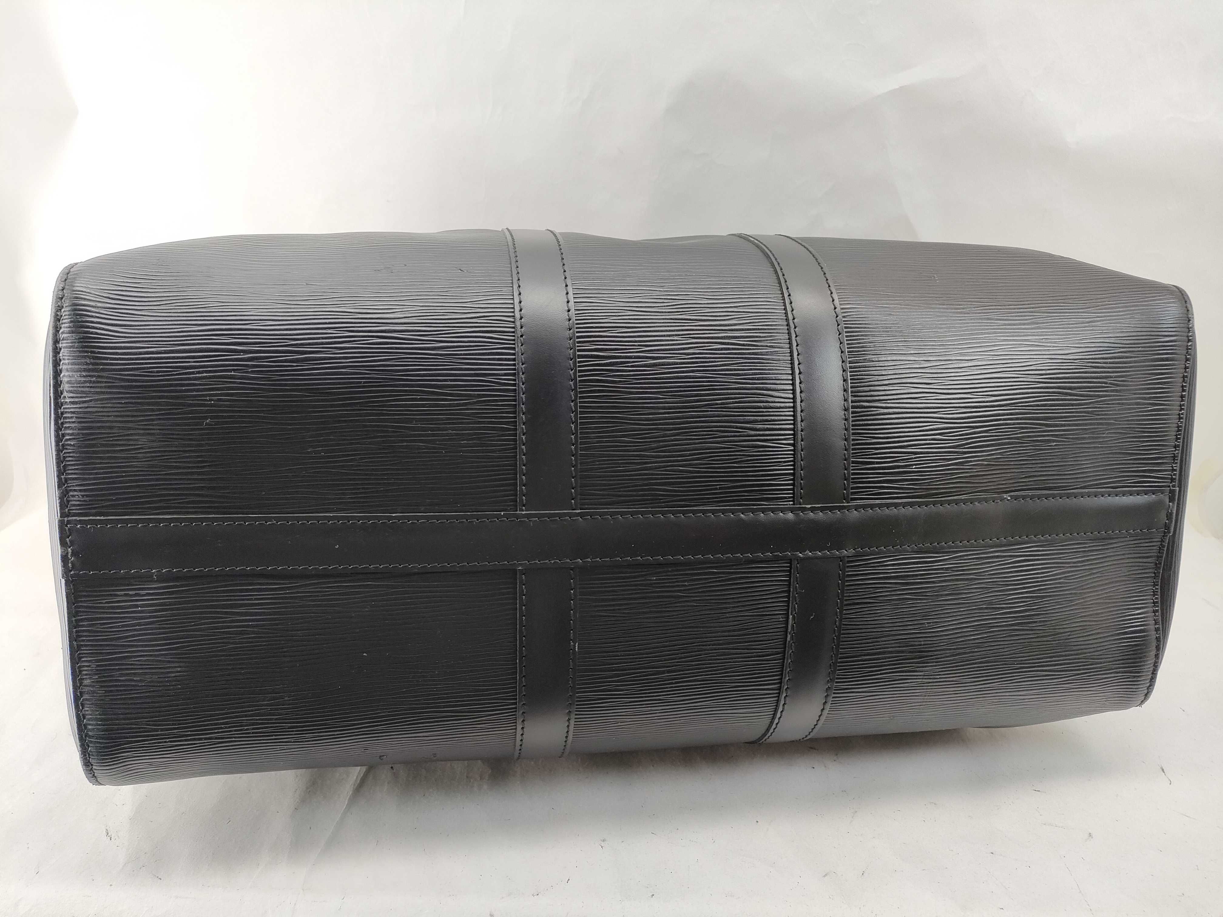 Vintage Louis Vuitton Keepall 45 Black Epi Leather Travel Bag with Padlock