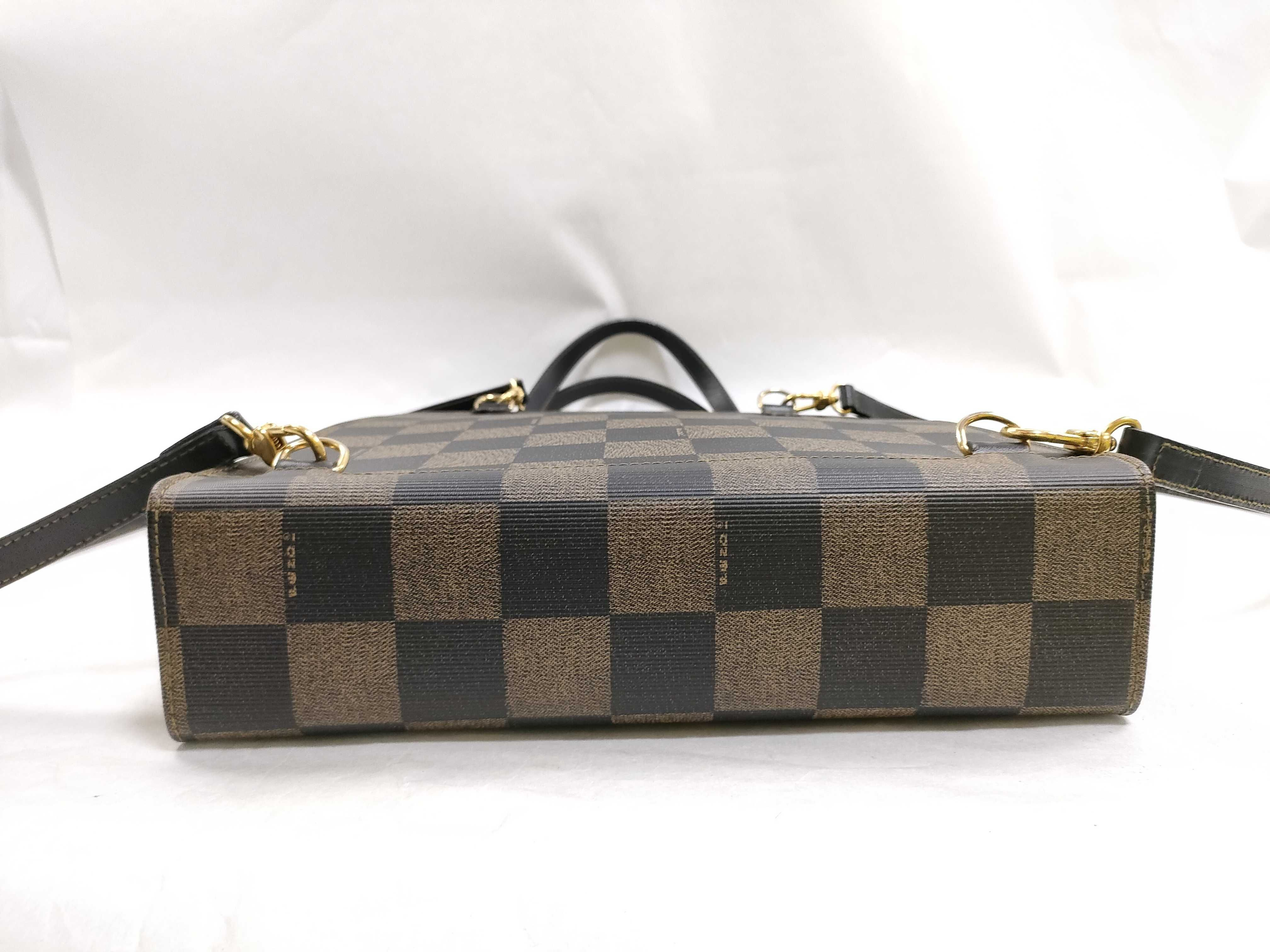 Vintage Fendi Pequin Checkerboard Brown Coated Canvas Convertible Backpack Tote Bag