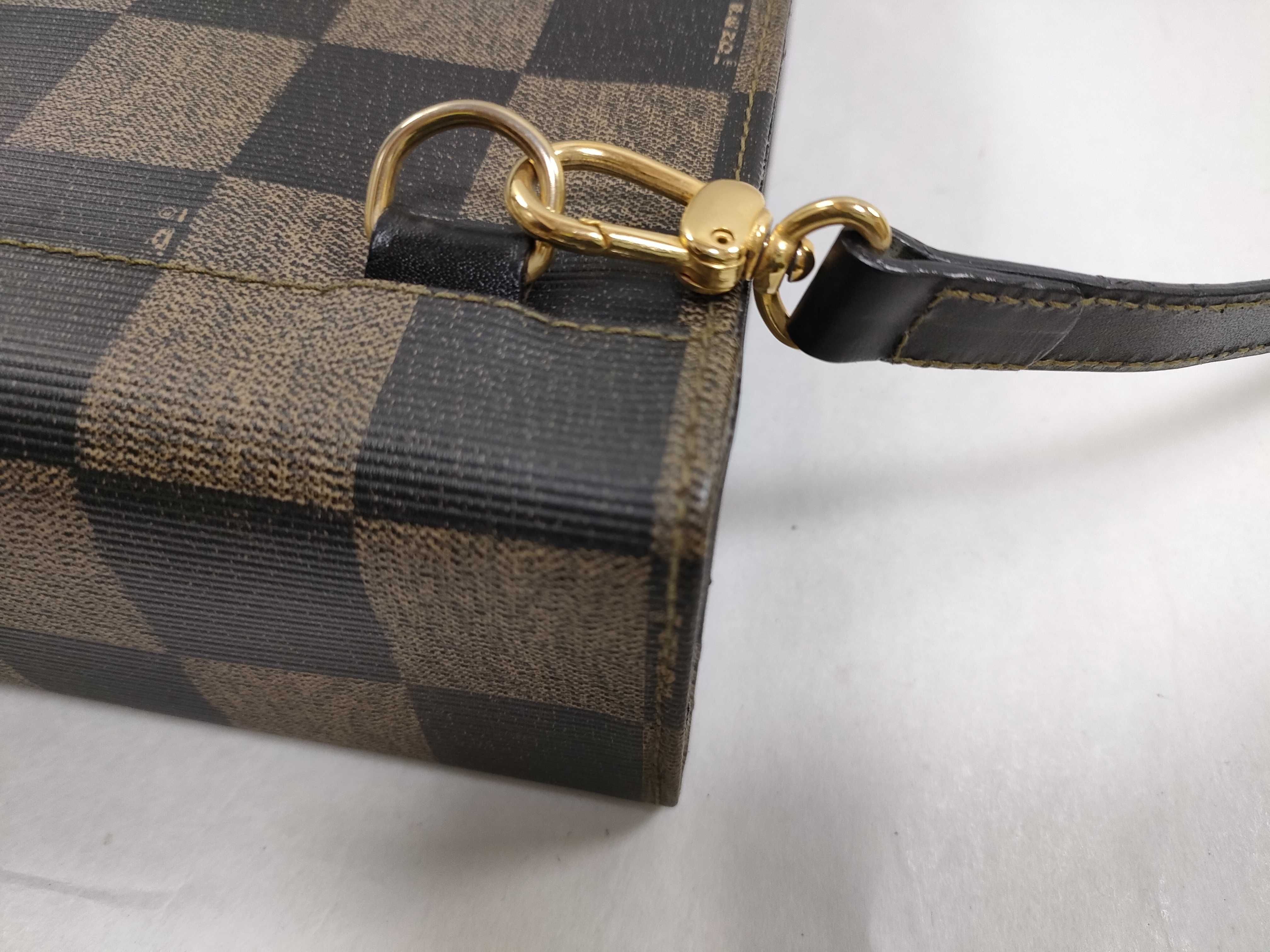 Vintage Fendi Pequin Checkerboard Brown Coated Canvas Convertible Backpack Tote Bag