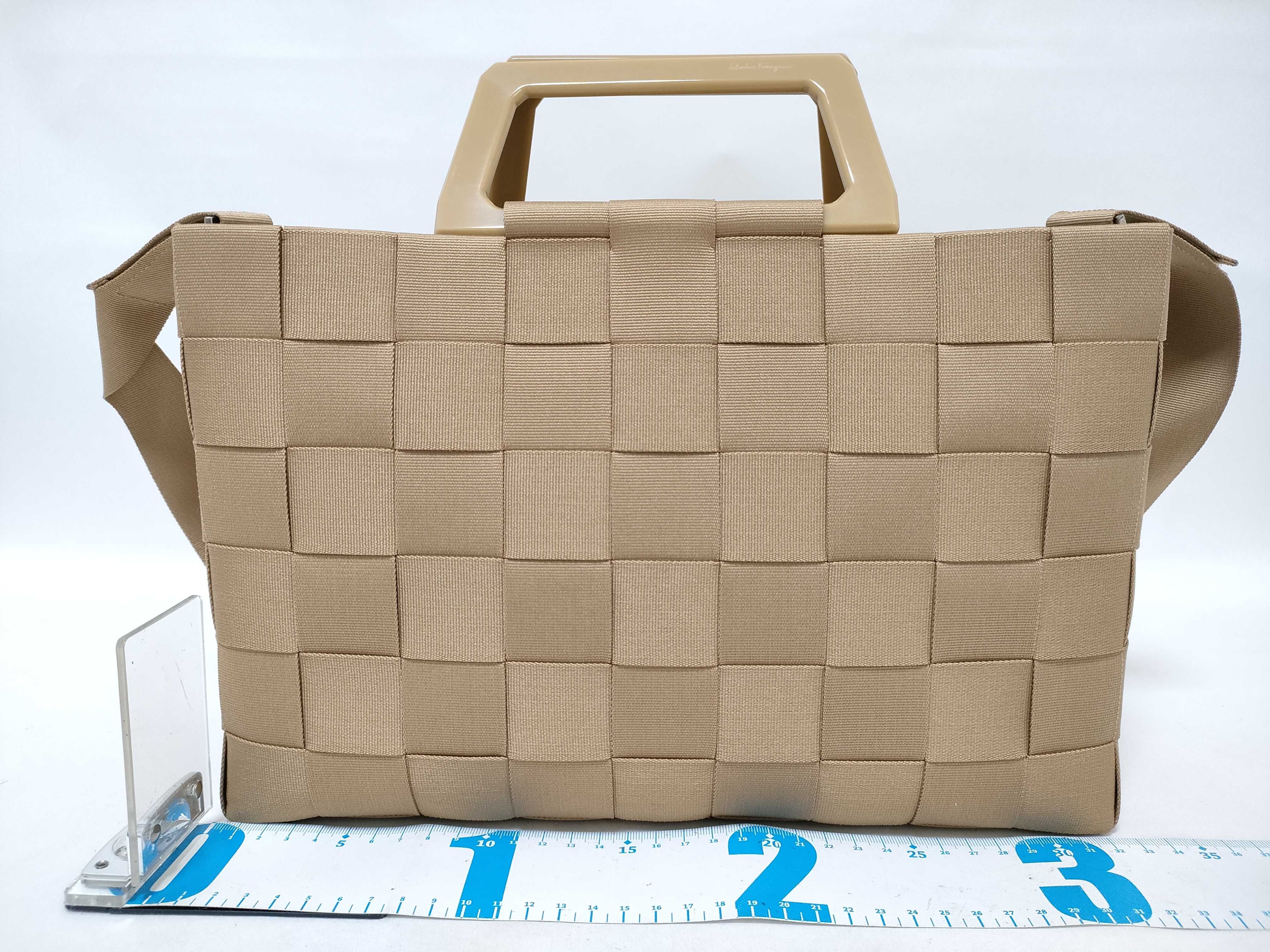Salvatore Ferragamo Woven Grosgrain Ribbon Beige Satchel