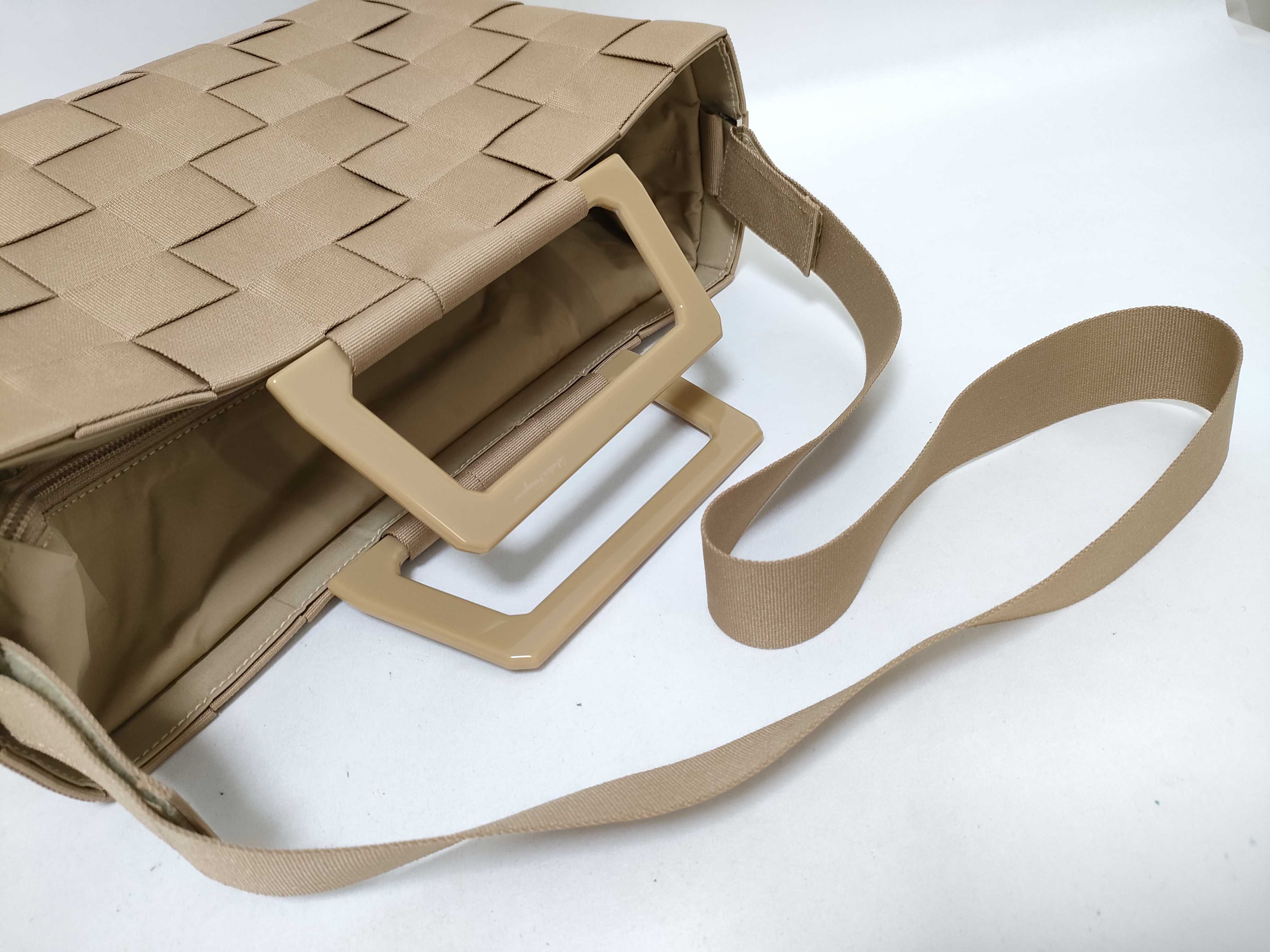 Salvatore Ferragamo Woven Grosgrain Ribbon Beige Satchel