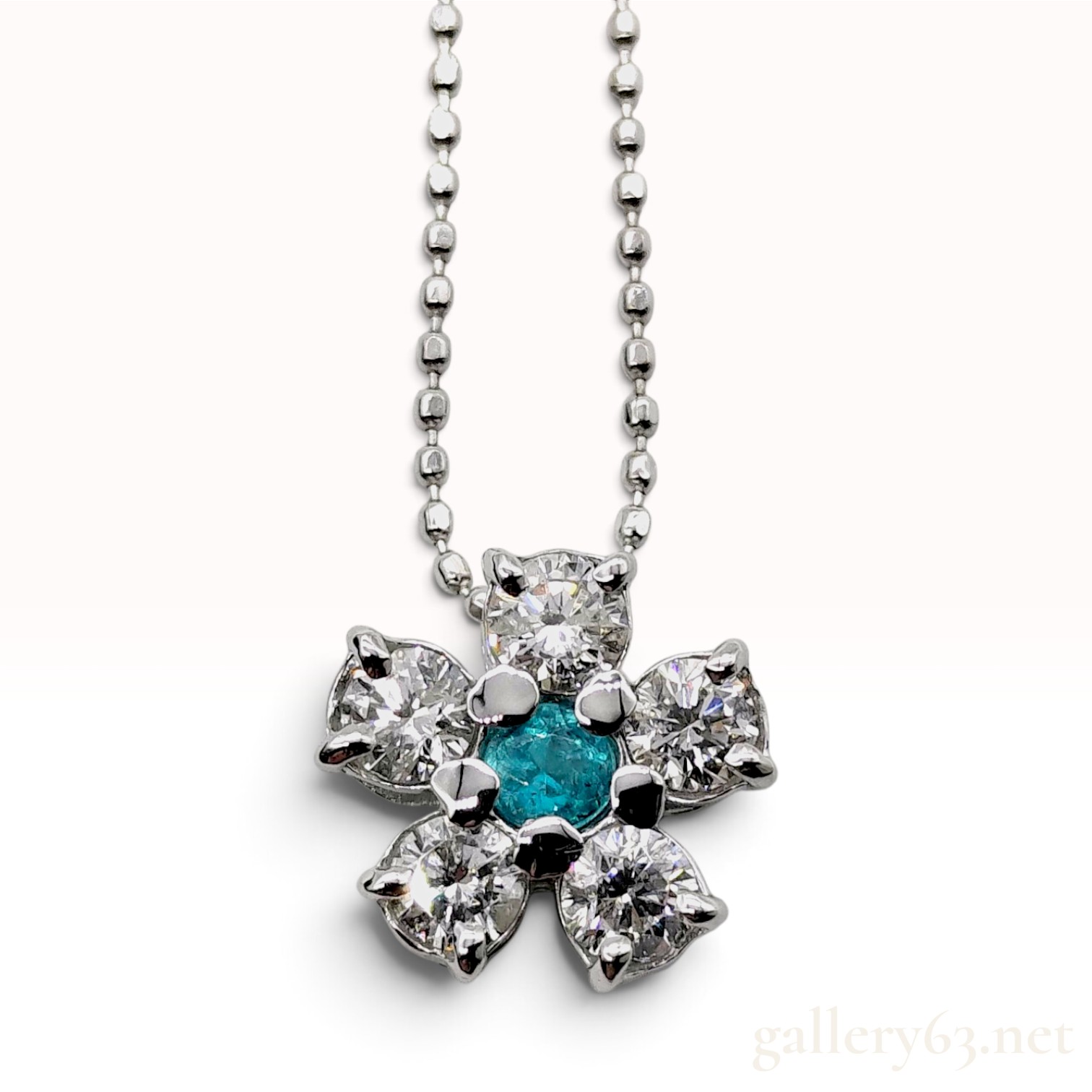 18KWG 0.08ct Paraiba Tourmaline and 0.52ctw Natural Diamond Flower Pendant Necklace