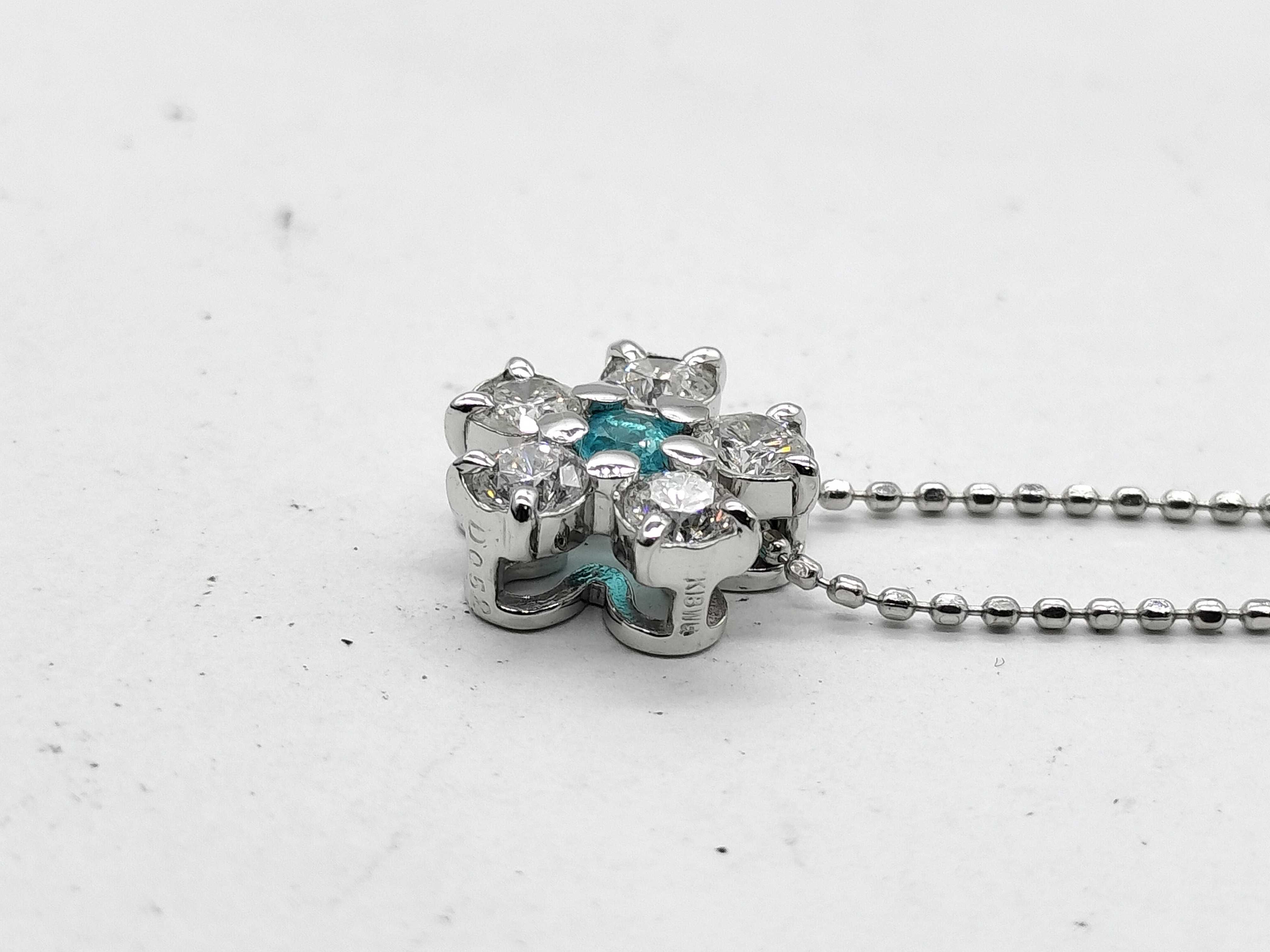 18KWG 0.08ct Paraiba Tourmaline and 0.52ctw Natural Diamond Flower Pendant Necklace