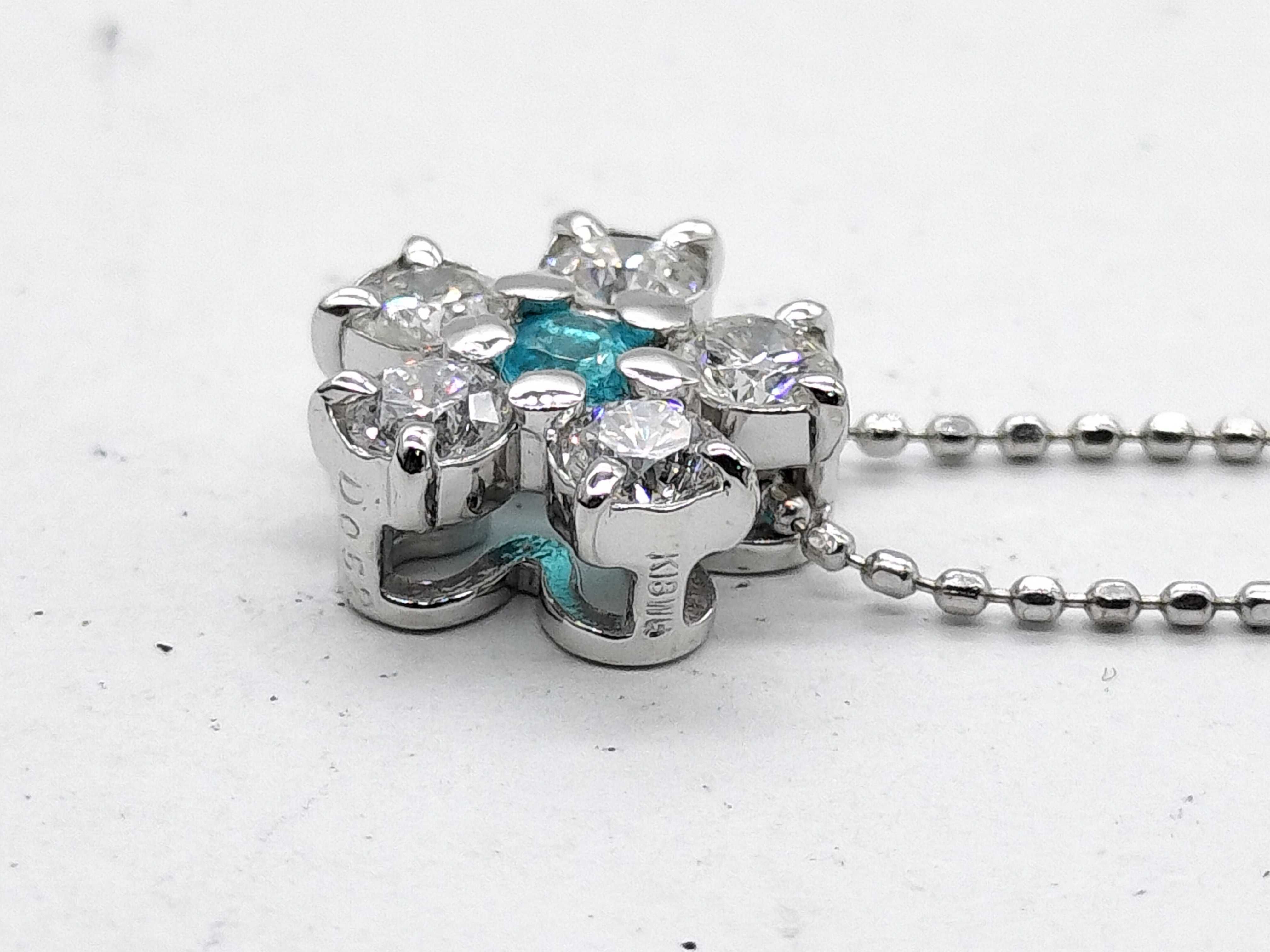 18KWG 0.08ct Paraiba Tourmaline and 0.52ctw Natural Diamond Flower Pendant Necklace