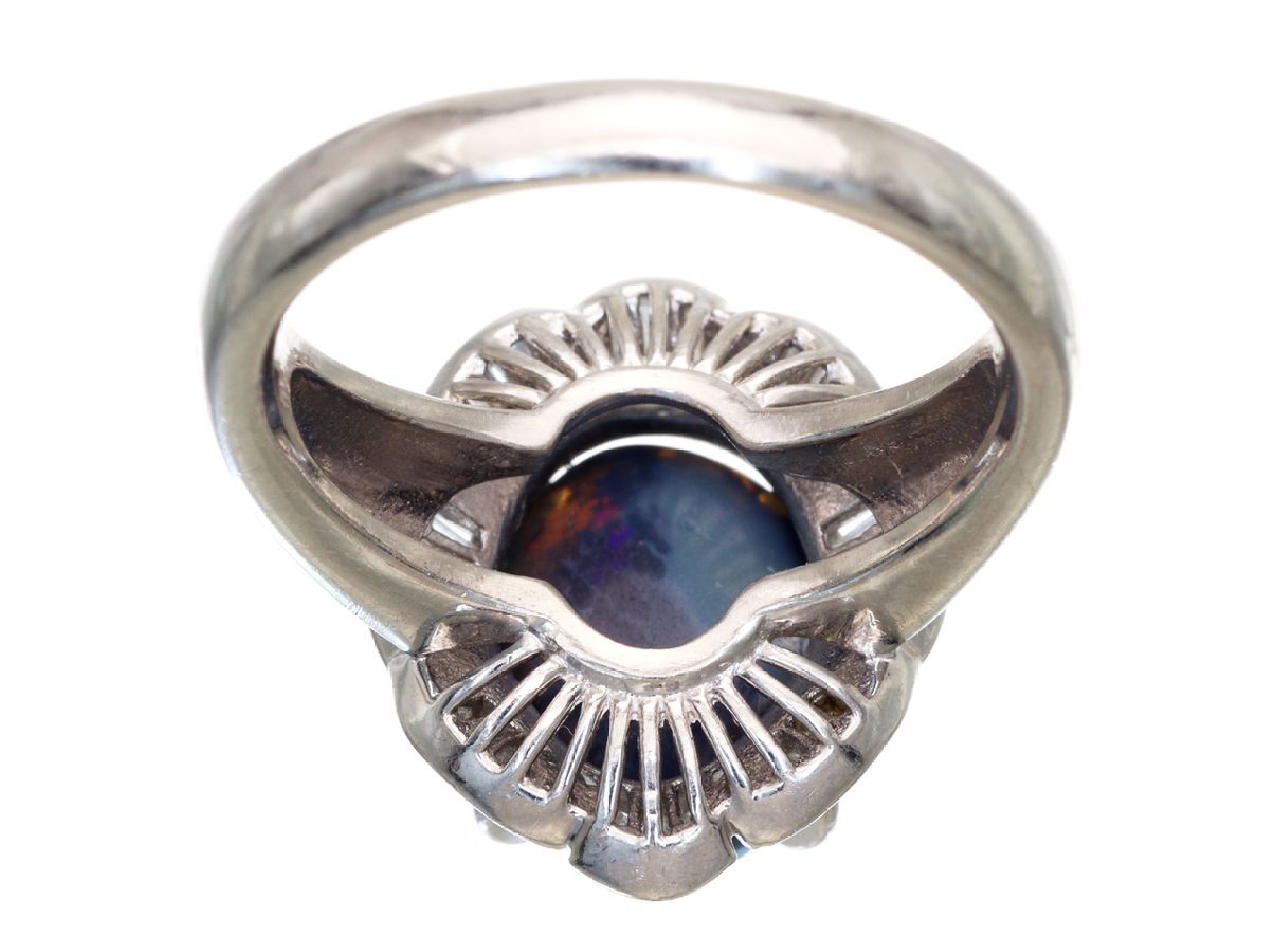 Pt900 3.49ct Natural Black Opal and 0.32ctw Natural Diamond Ballerina Ring W/Certificate