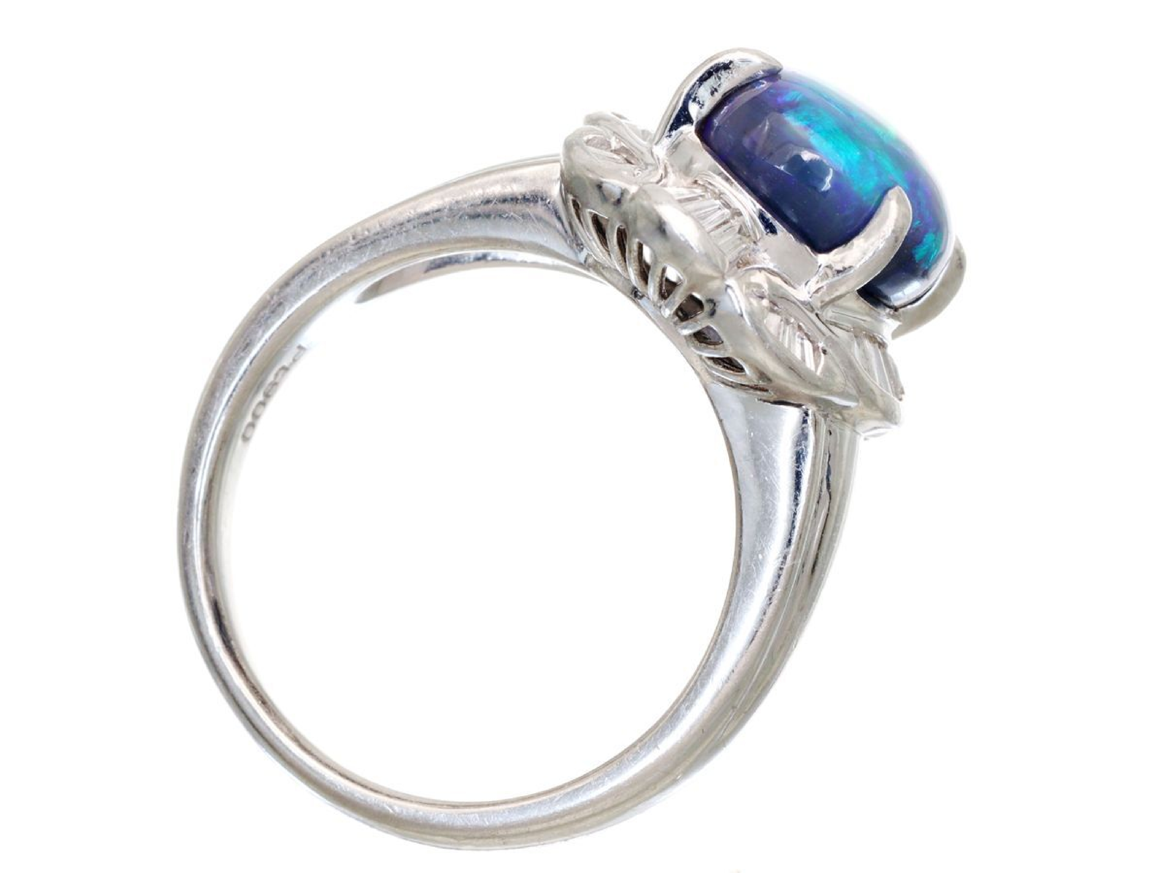 Pt900 3.49ct Natural Black Opal and 0.32ctw Natural Diamond Ballerina Ring W/Certificate