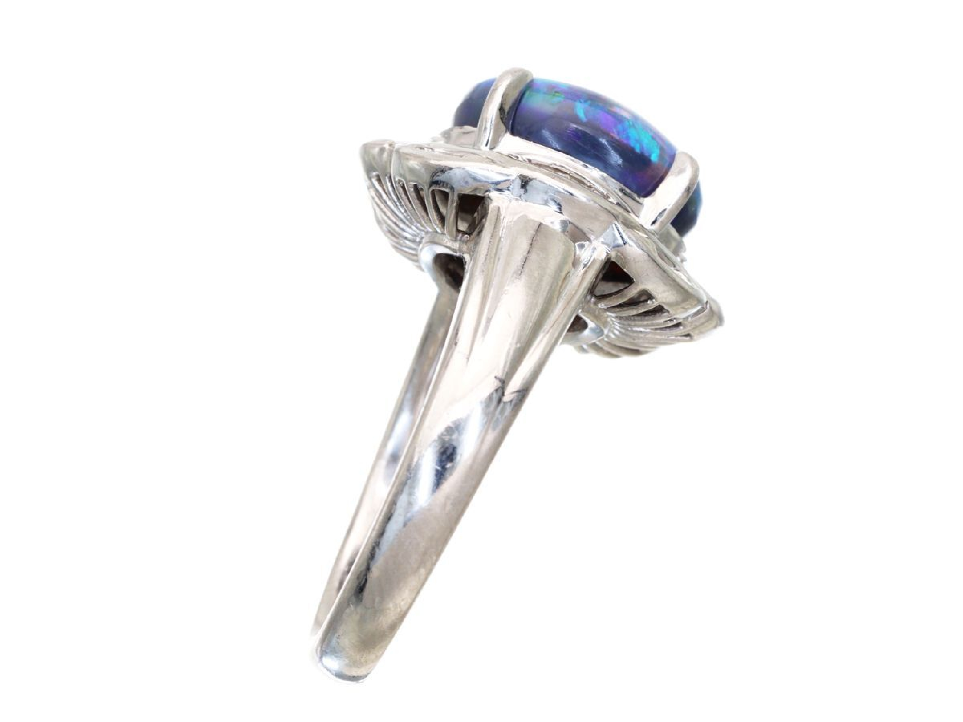 Pt900 3.49ct Natural Black Opal and 0.32ctw Natural Diamond Ballerina Ring W/Certificate