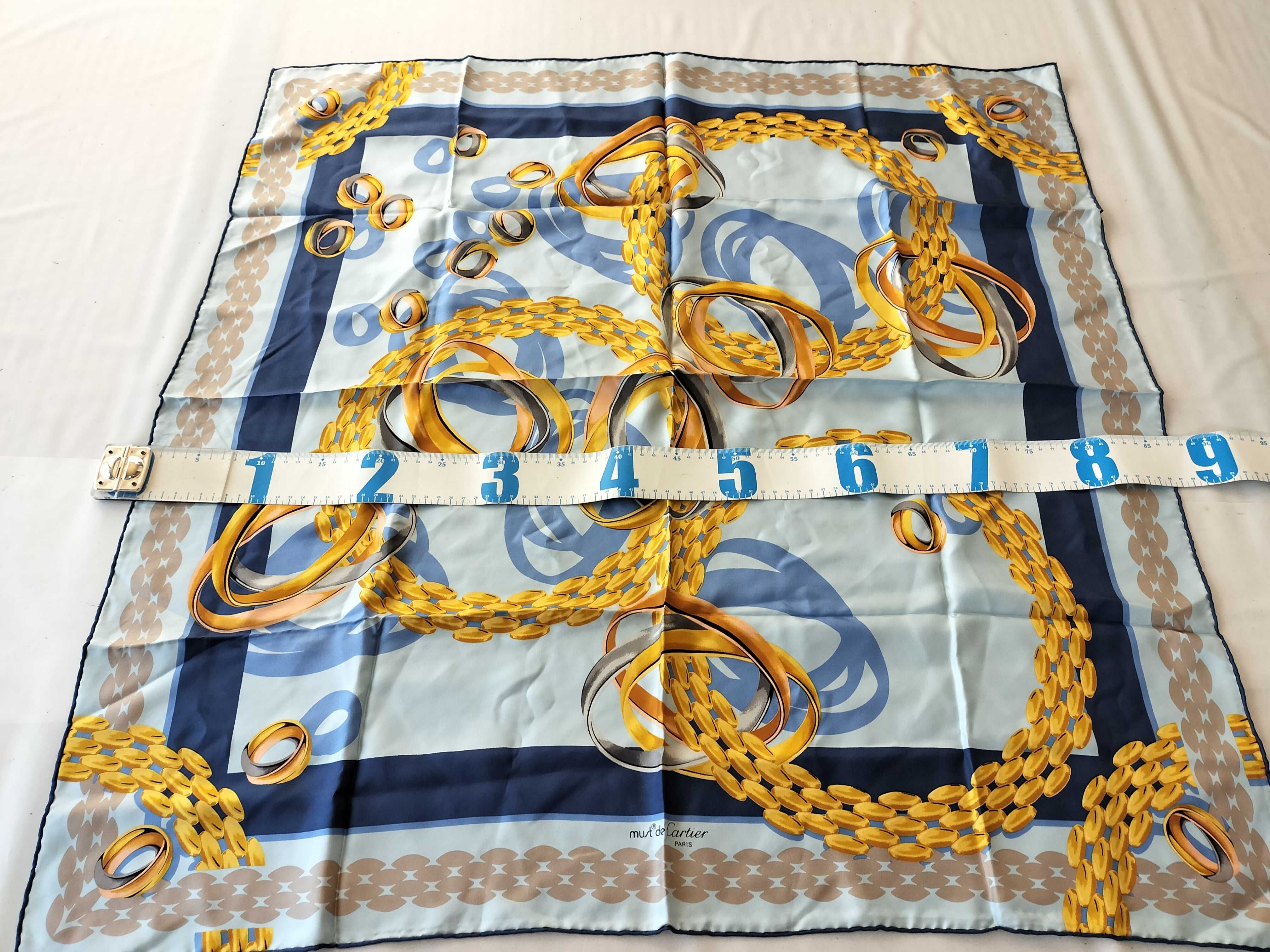 Vintage Cartier Trinity Rings Blue Silk Scarf 90 cm