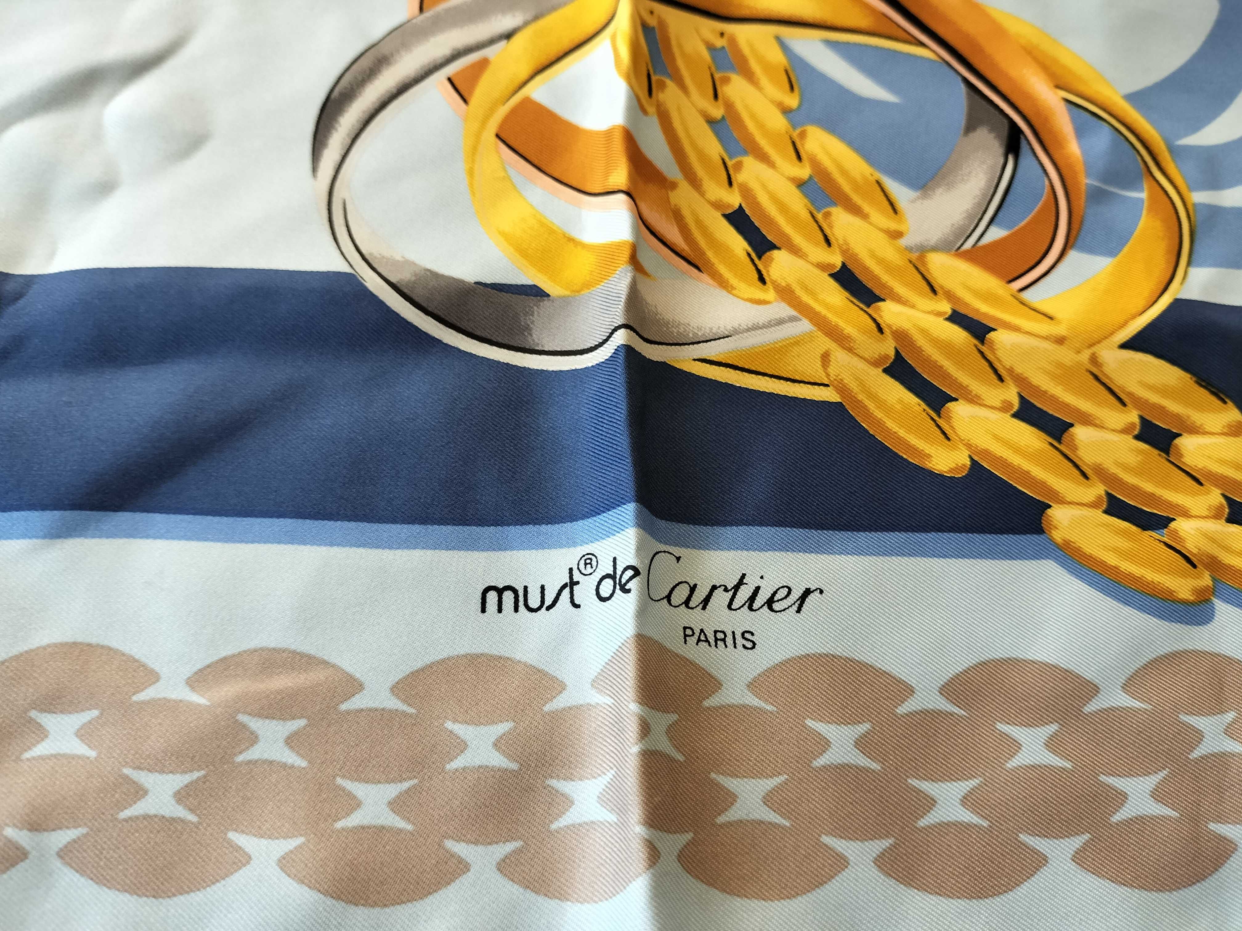 Vintage Cartier Trinity Rings Blue Silk Scarf 90 cm