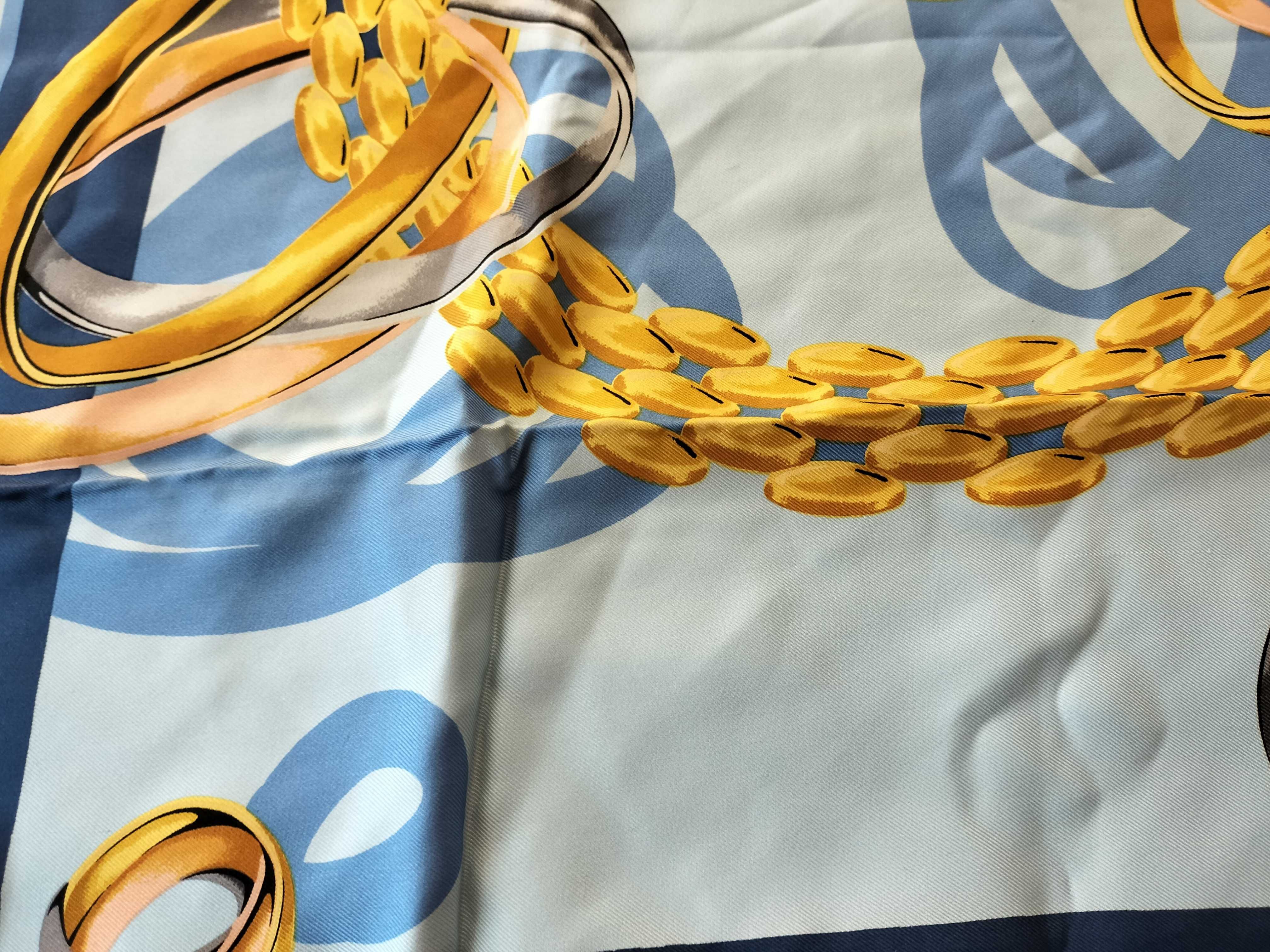 Vintage Cartier Trinity Rings Blue Silk Scarf 90 cm