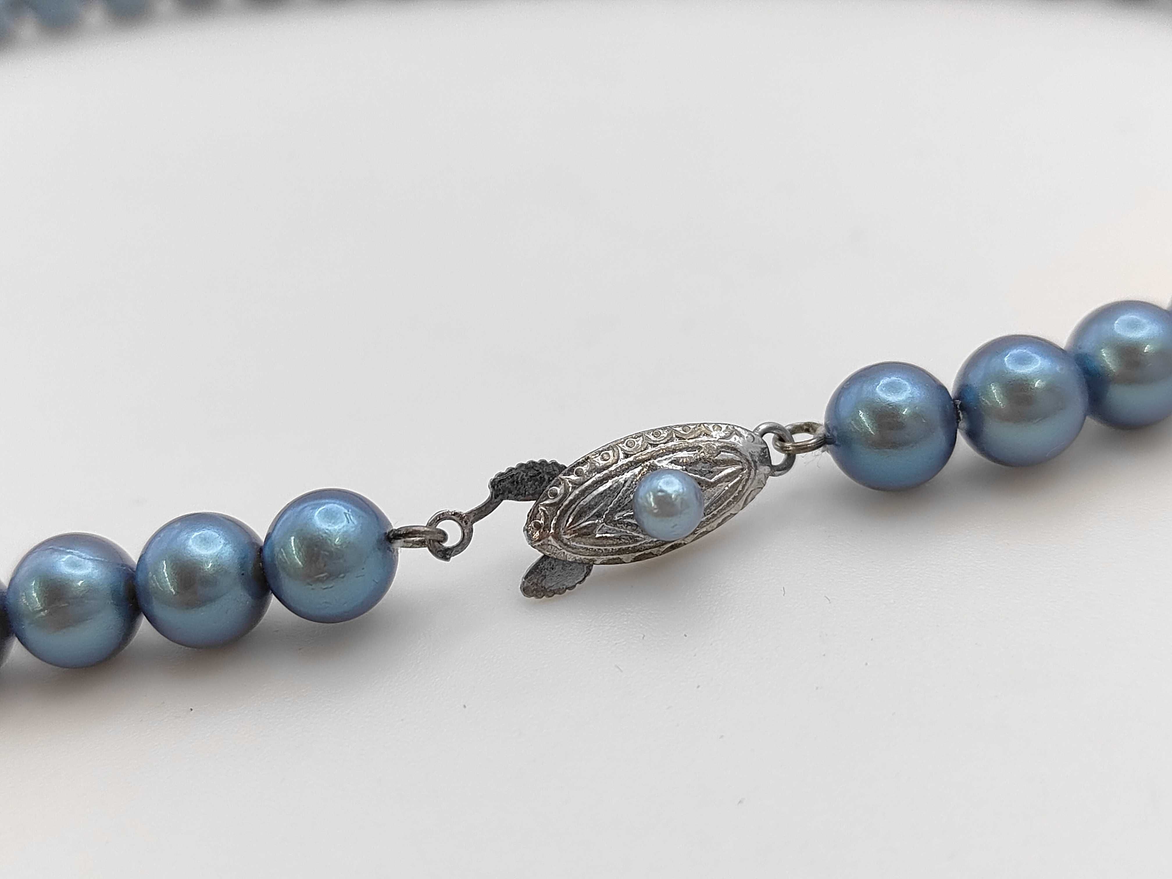 Sterling Silver and 6.8-7.0mm Blue Akoya Pearl Necklace