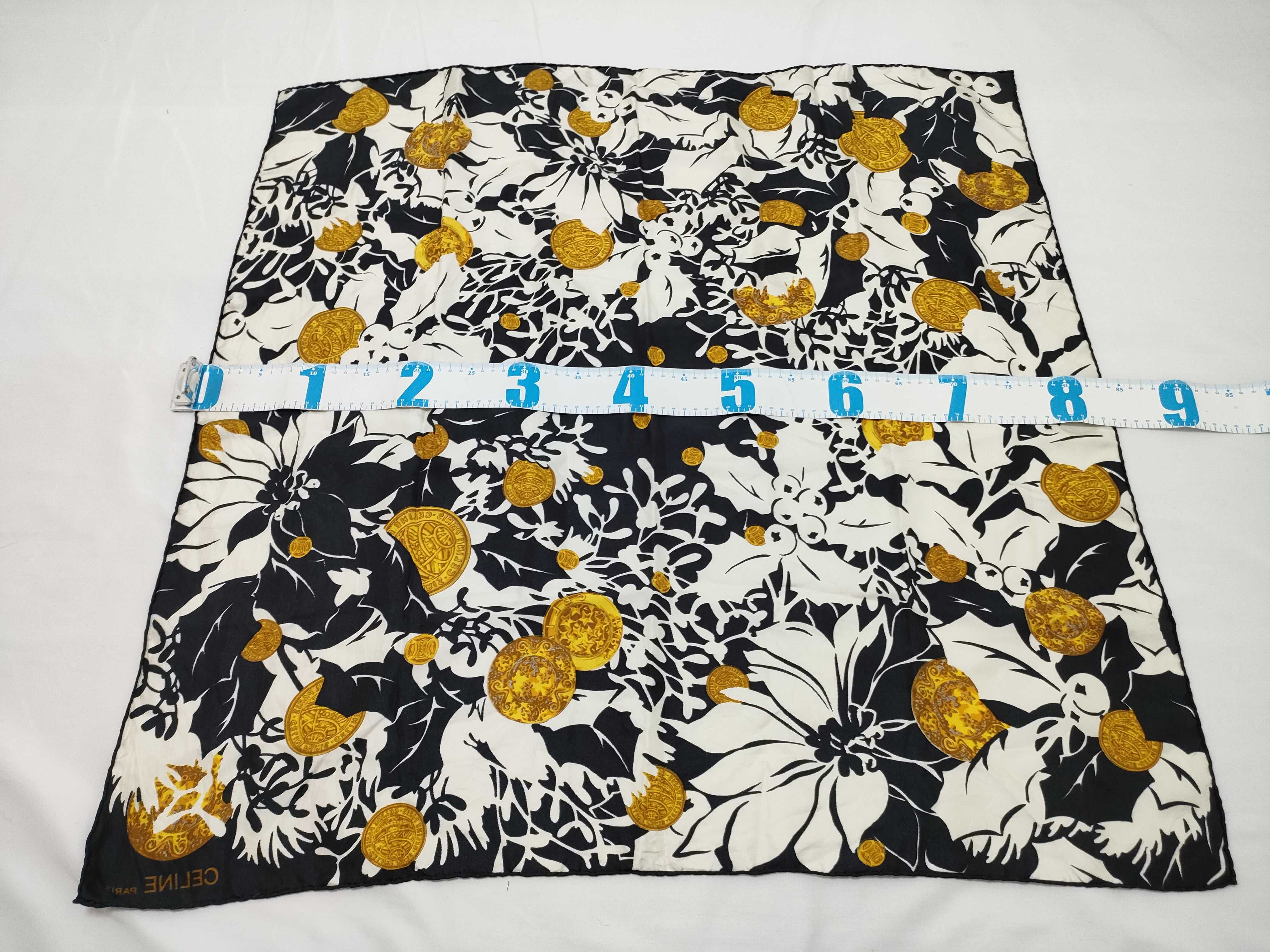 Vintage Celine Floral and Medallion Black and White Silk Scarf 90 cm