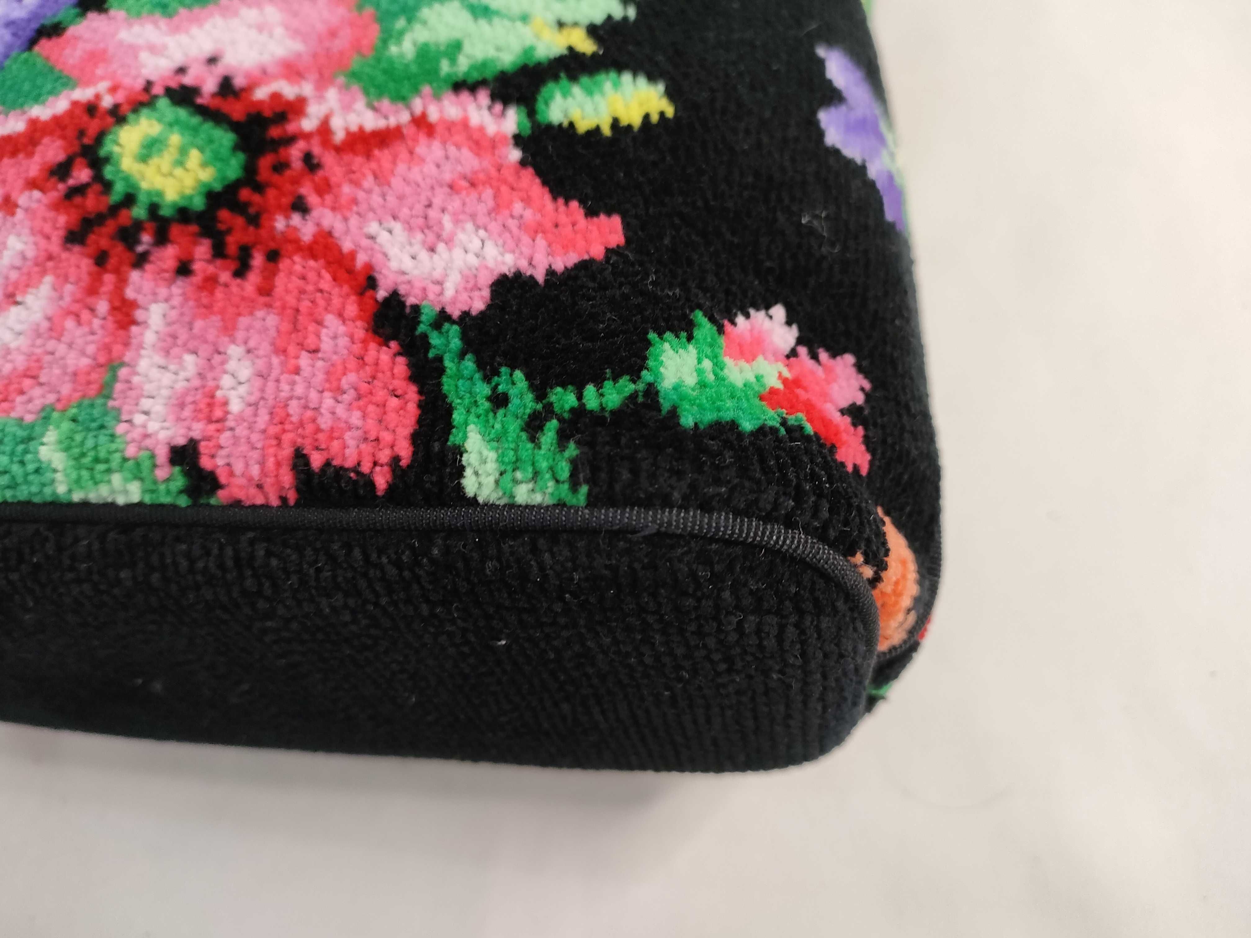 Feiler Floral Pattern Black Chenille Zip-Top Tote Bag