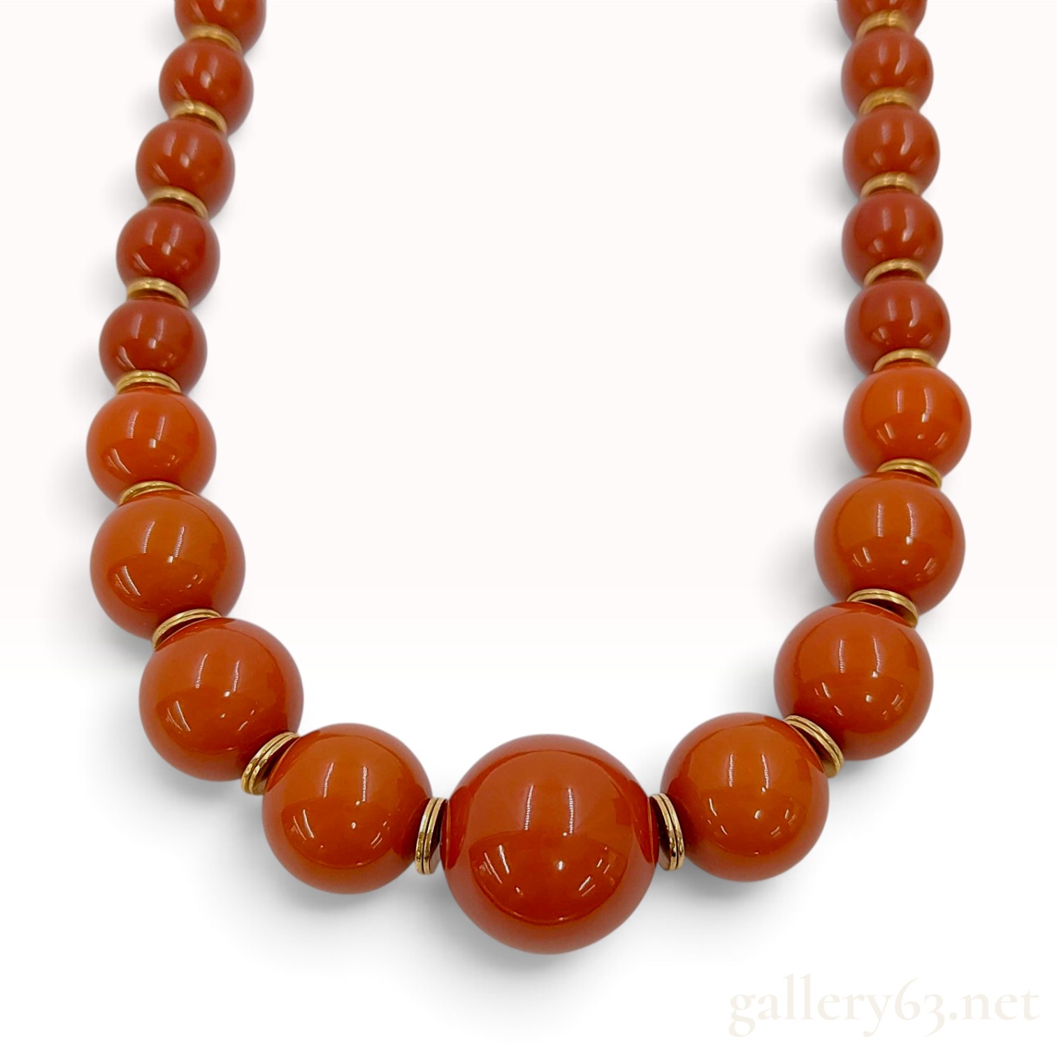 Vintage Yves Saint Laurent Graduated Reddish-Brown Resin Bead Necklace with Box