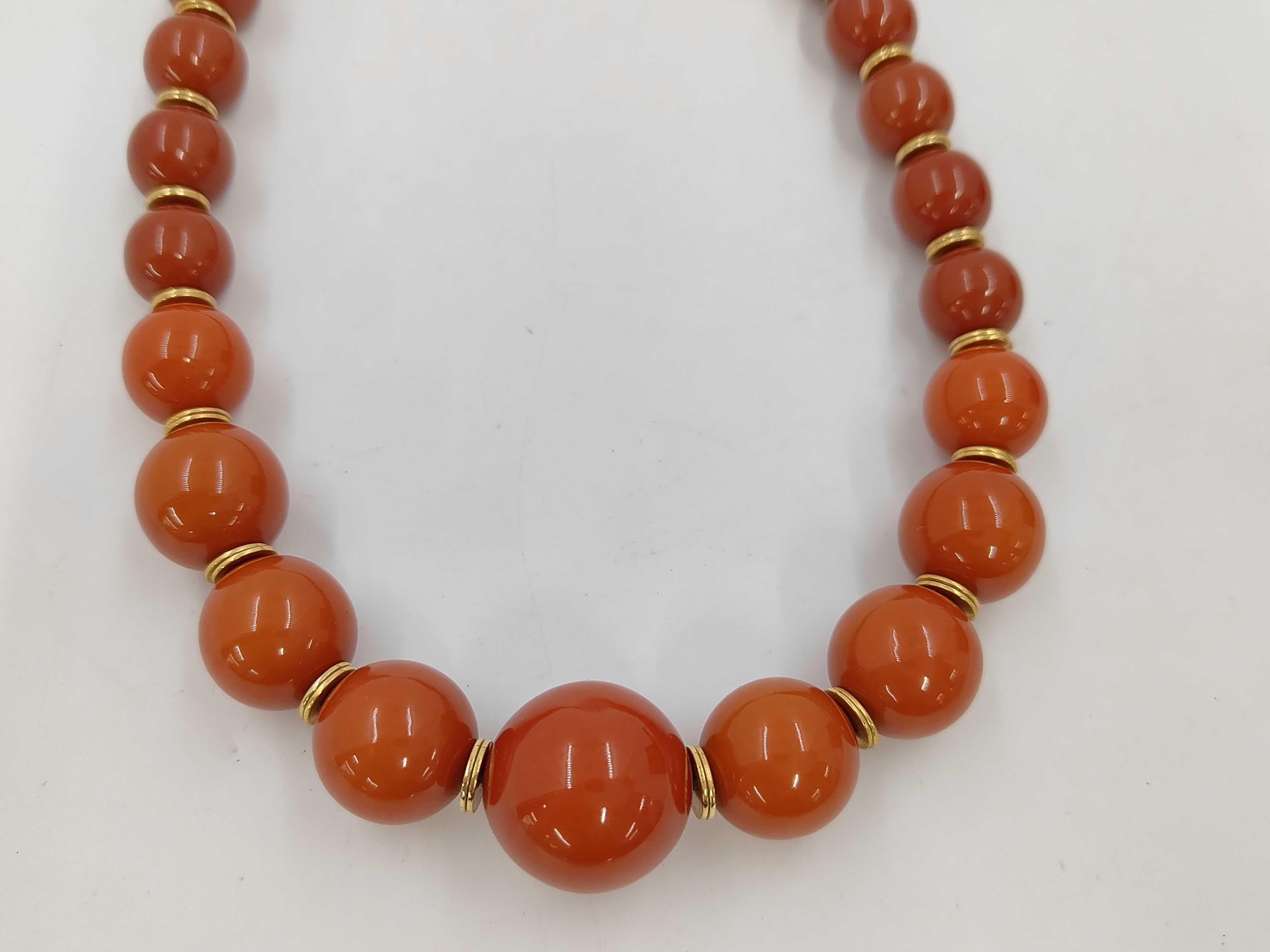 Vintage Yves Saint Laurent Graduated Reddish-Brown Resin Bead Necklace with Box