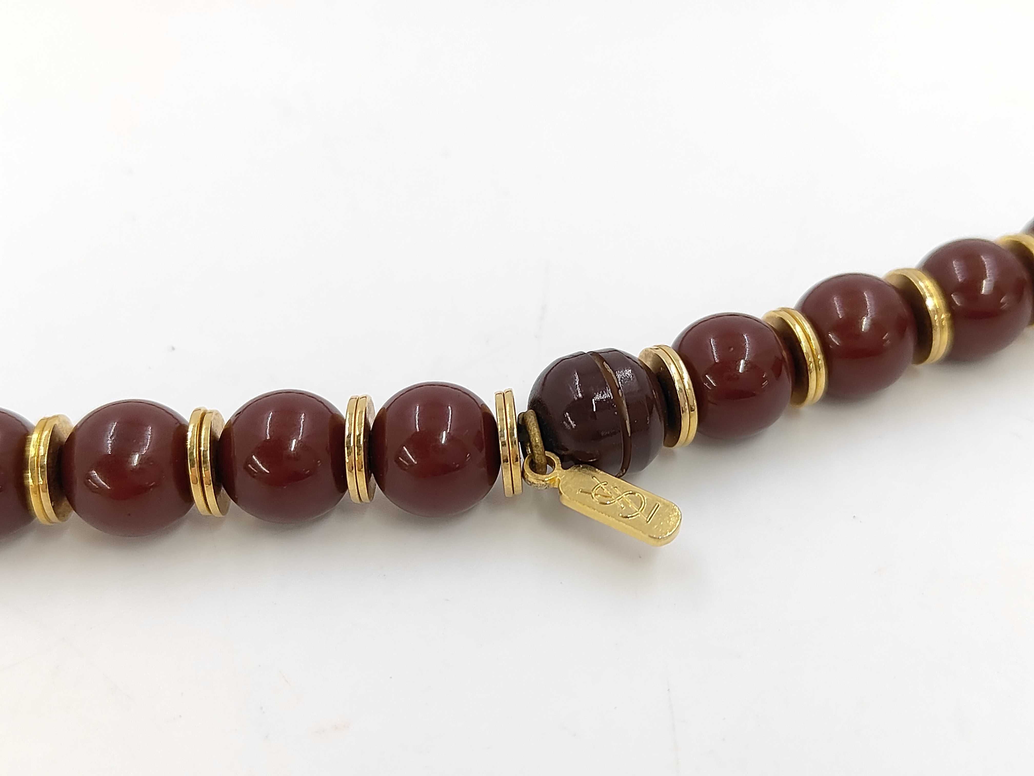Vintage Yves Saint Laurent Graduated Reddish-Brown Resin Bead Necklace with Box