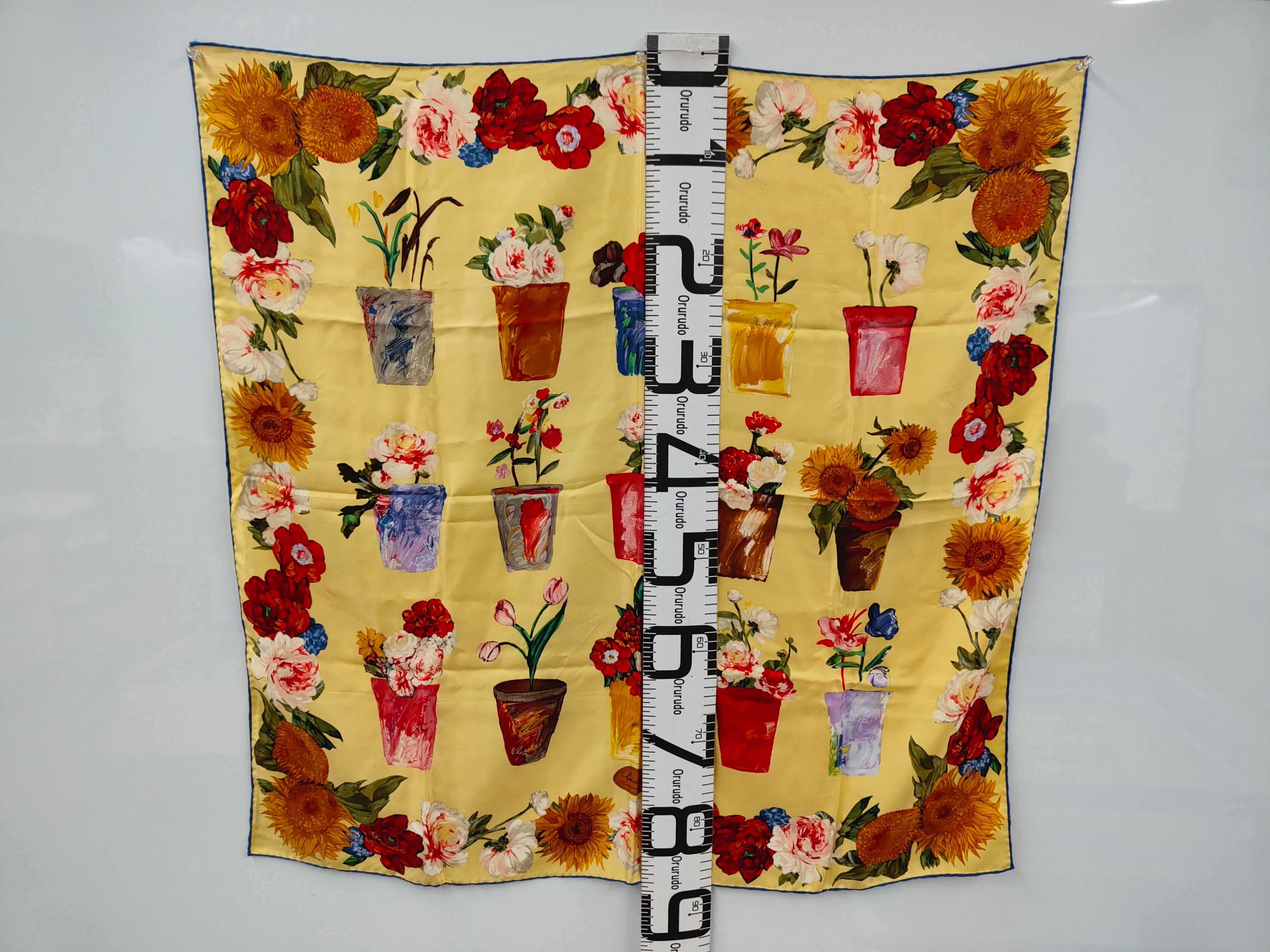 Vintage Gucci Floral Garden Pots Yellow Silk Scarf 90 cm