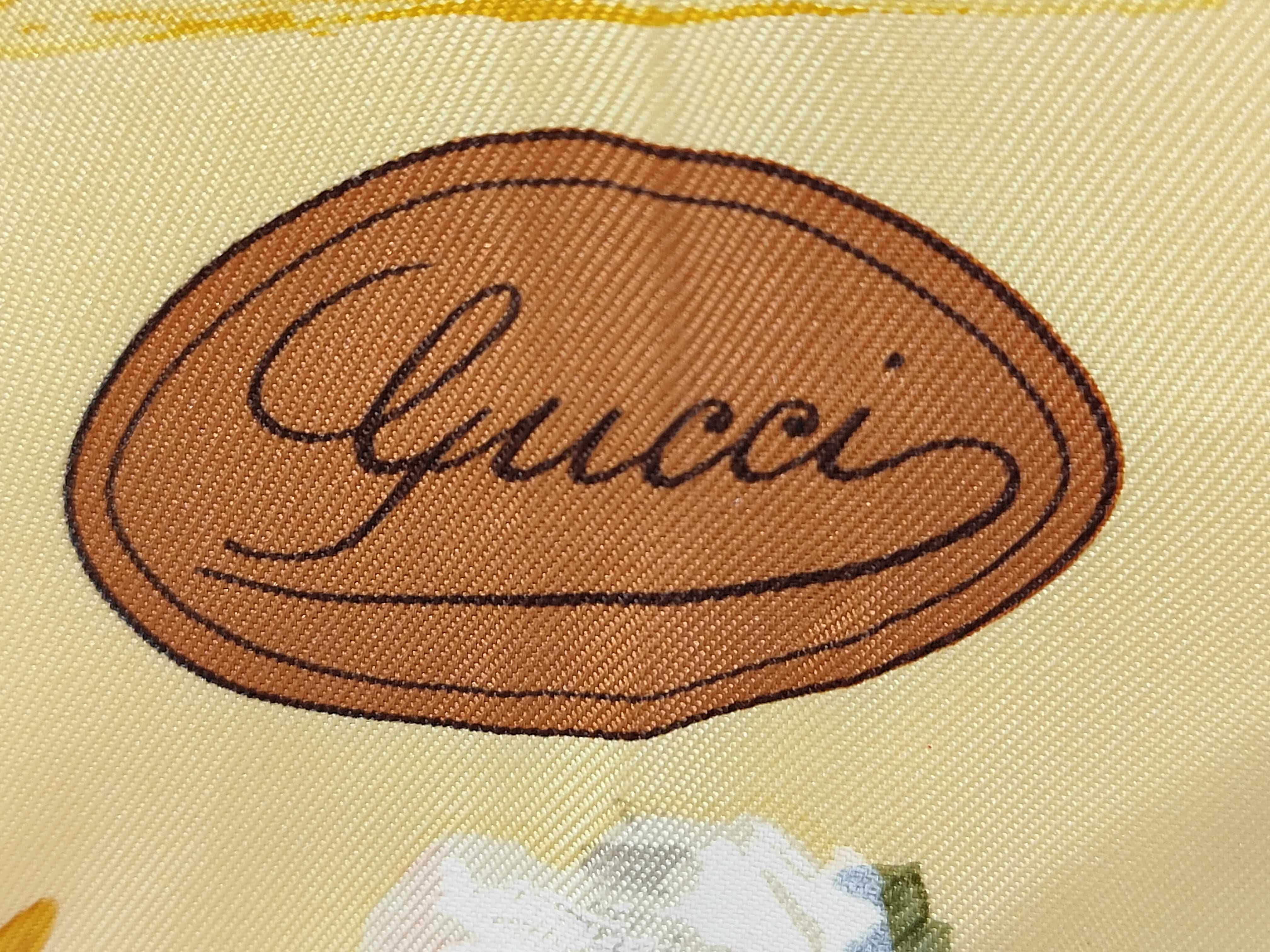Vintage Gucci Floral Garden Pots Yellow Silk Scarf 90 cm