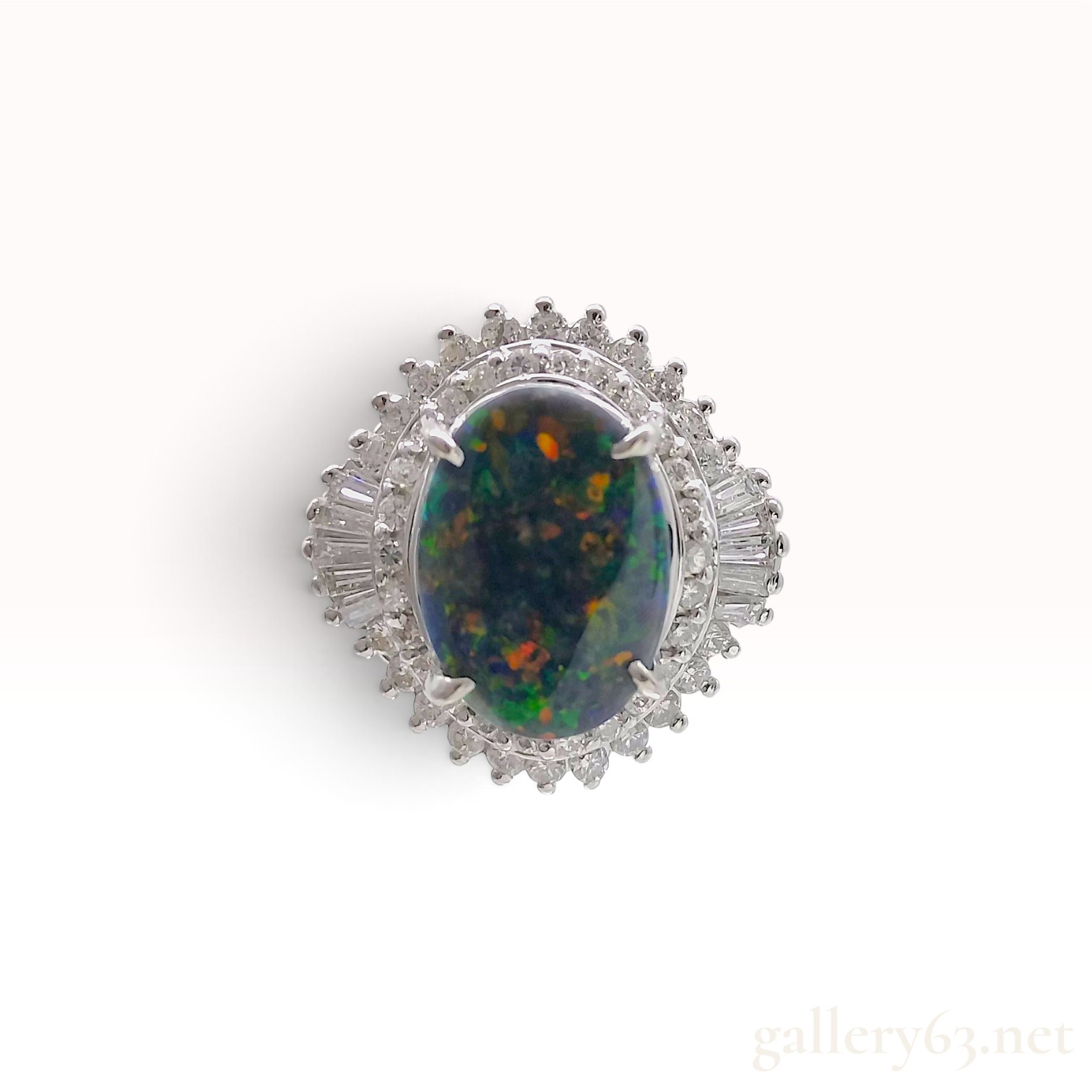 Platinum 2.14ct Black Opal and 0.60ctw Natural Diamond Ring Size 5.5