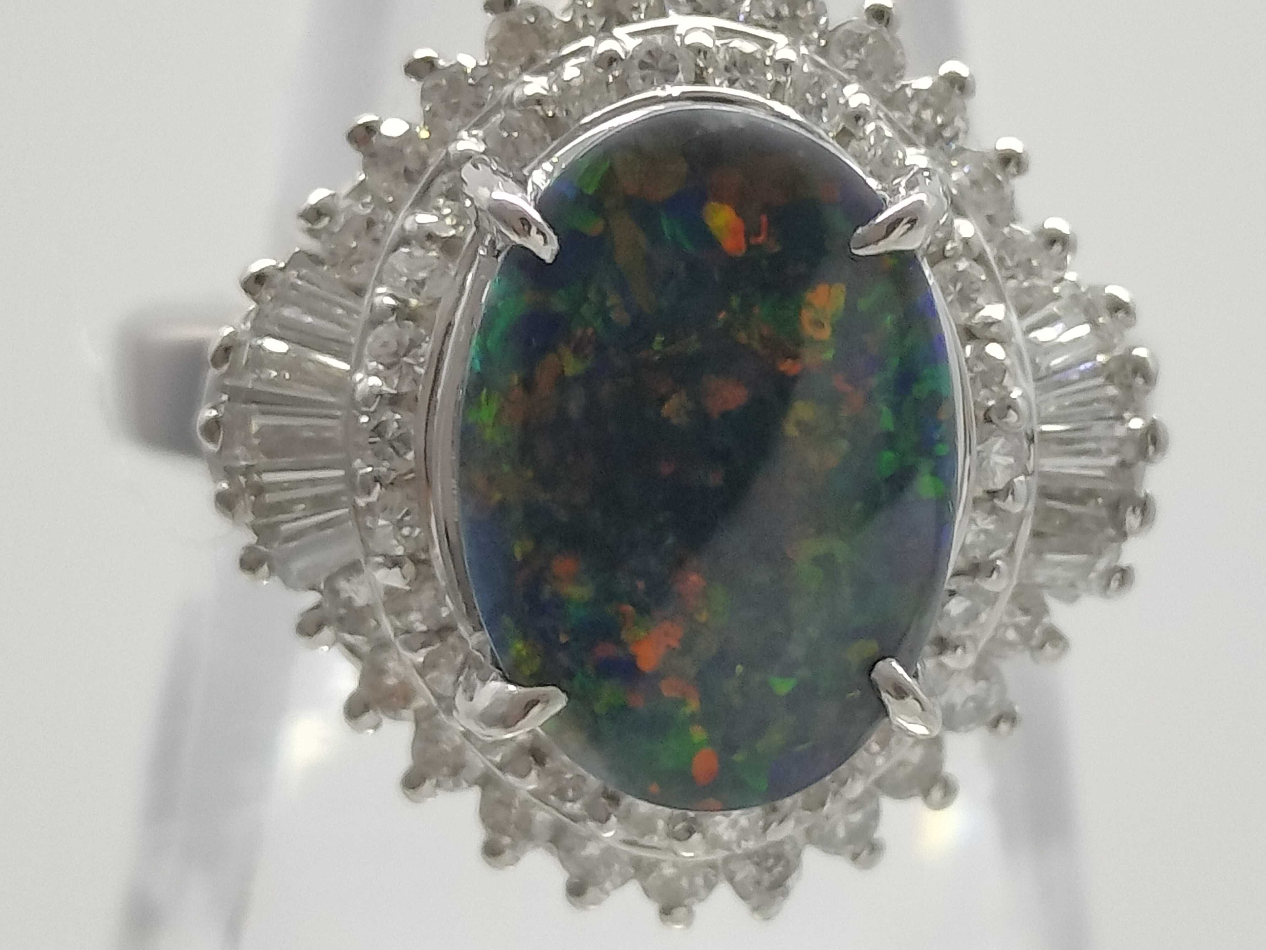 Platinum 2.14ct Black Opal and 0.60ctw Natural Diamond Ring Size 5.5