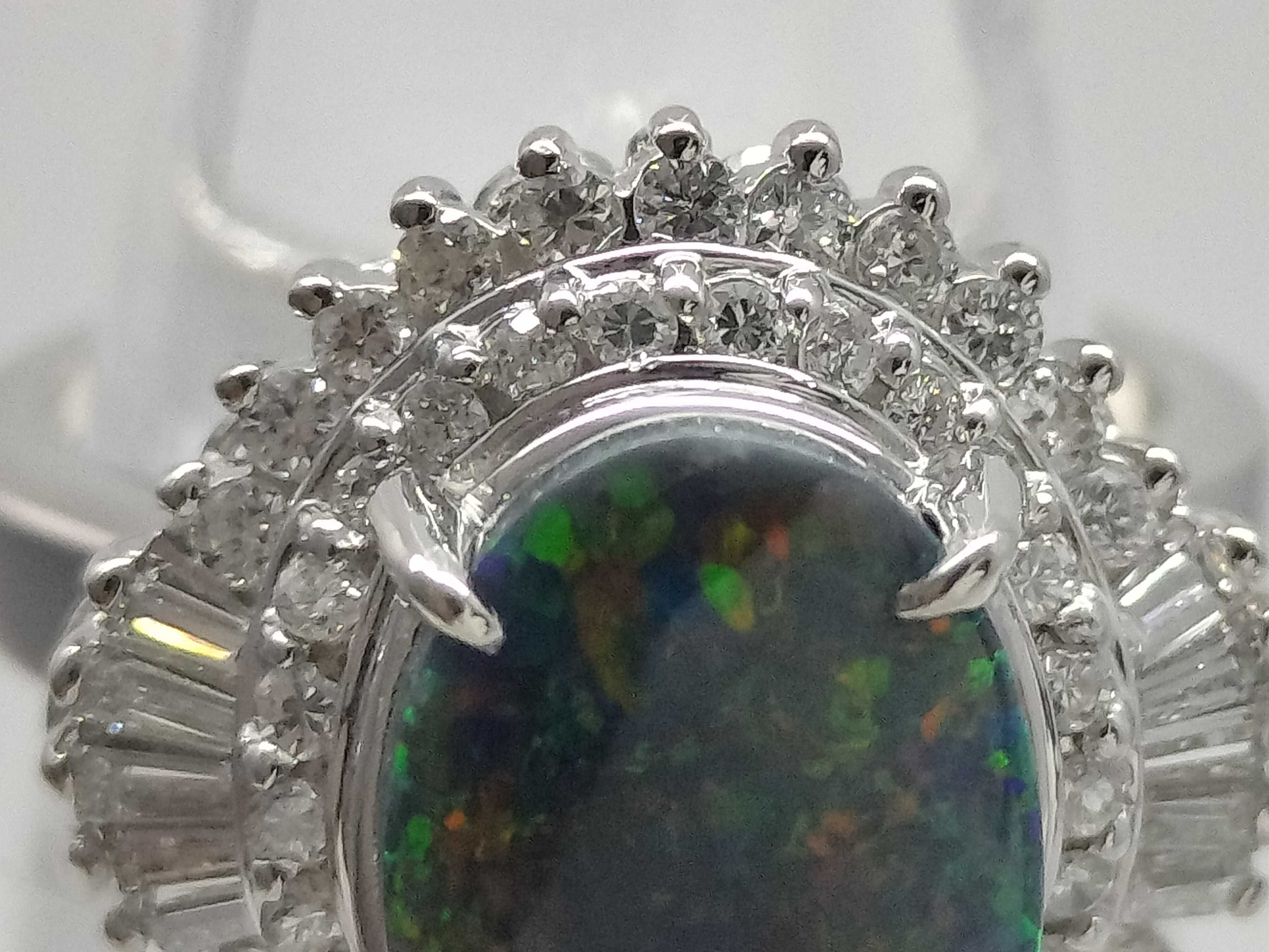 Platinum 2.14ct Black Opal and 0.60ctw Natural Diamond Ring Size 5.5